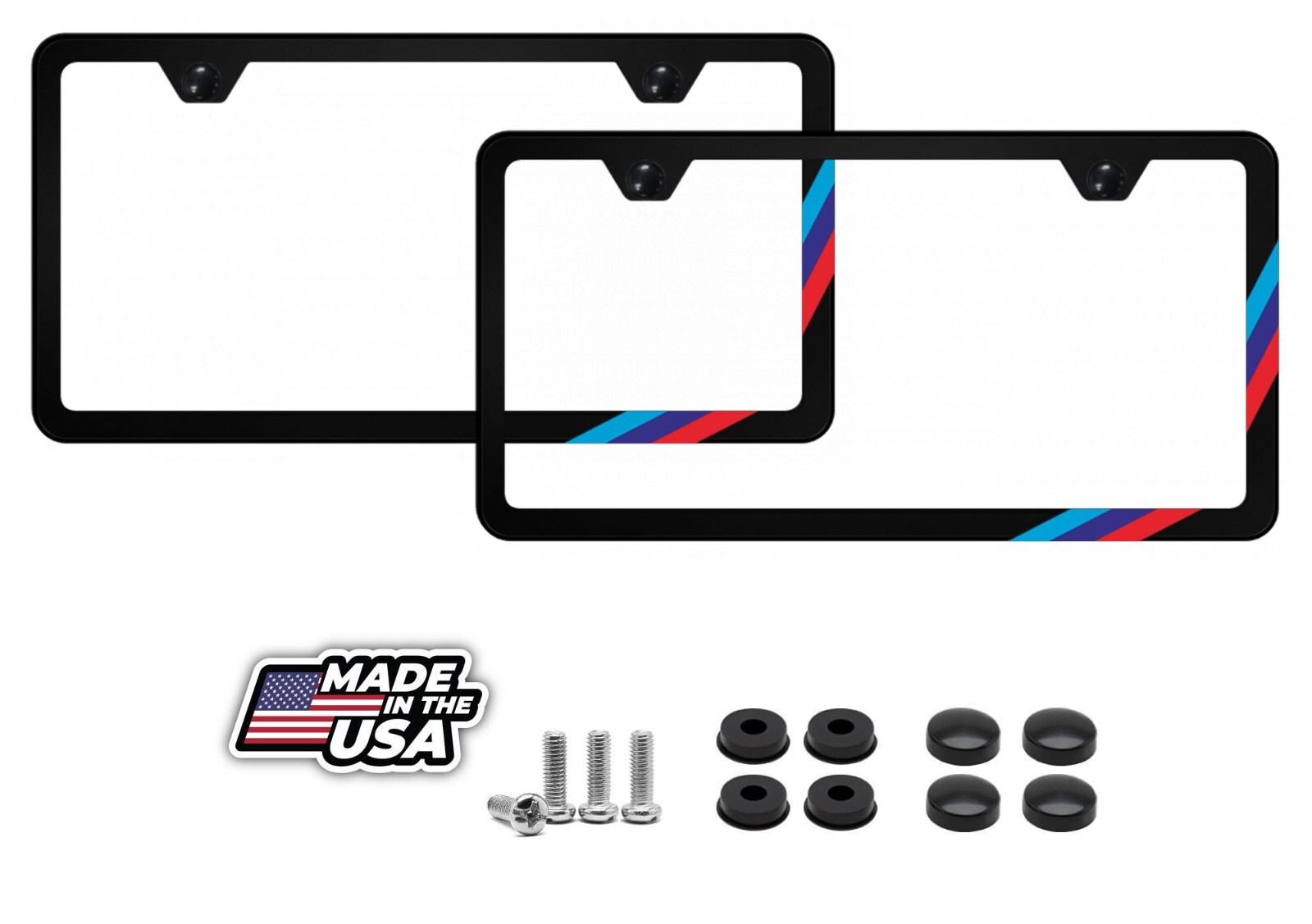 TWO-PACK M-Stripe Flag Black Slim Stainless Steel License Plate Frame for BMW TWO-PACK M-Stripe Flag Black Slim Stainless Steel License Plate Frame for BMW
