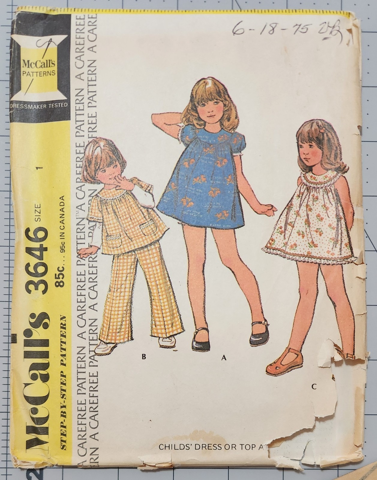 Vintage 1973 McCall's Child's Dress or Top and Pants Pattern 3646 Size 1 UNCUT Vintage 1973 McCall's Child's Dress or Top and Pants Pattern 3646 Size 1 UNCUT