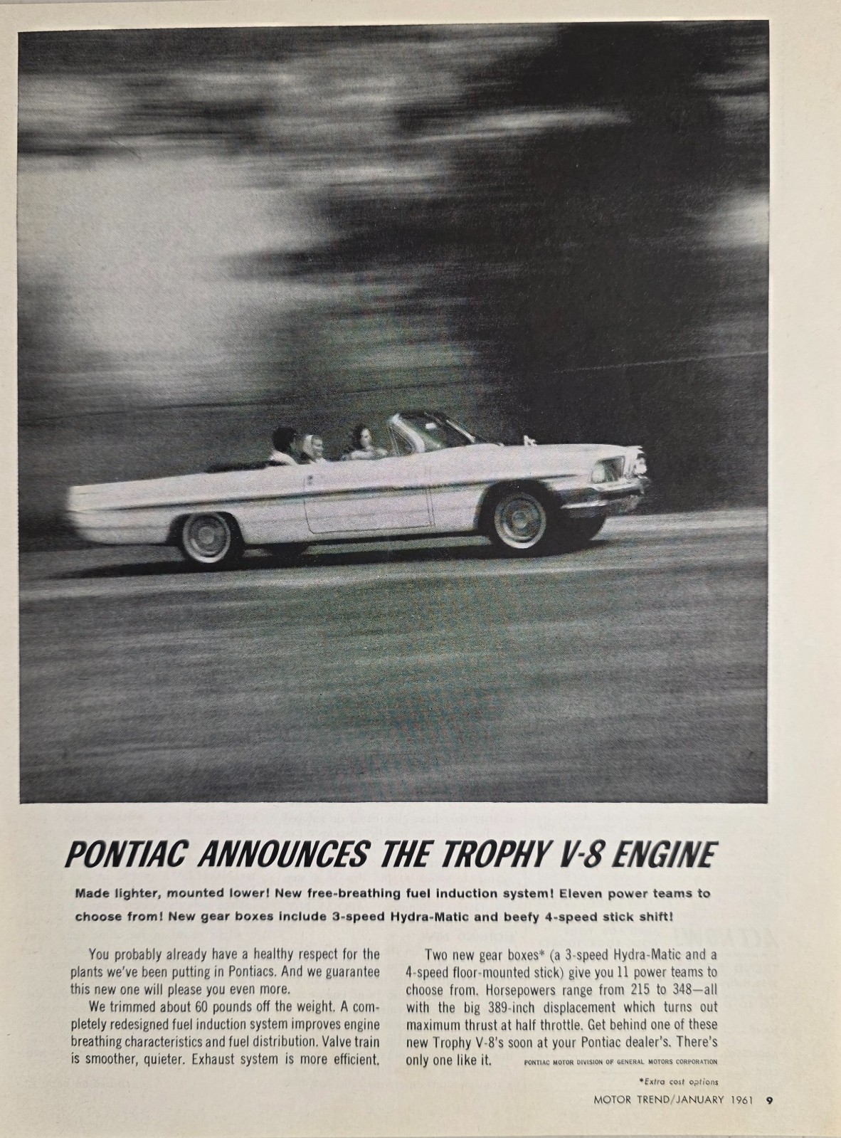 1961 Print Ad Pontiac Convertible with Trophy V8 Engine Hydra-Matic Transmission 1961 Print Ad Pontiac Convertible with Trophy V8 Engine Hydra-Matic Transmission