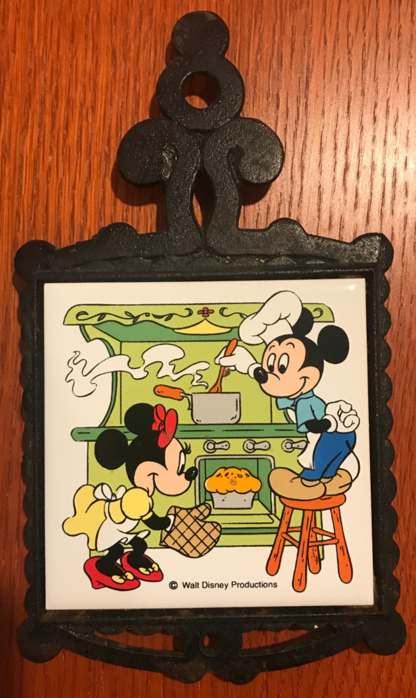 Vintage Walt Disney Mickey Minnie Cast Iron Tile Trivet Kitchen Decor Wall Plaqu