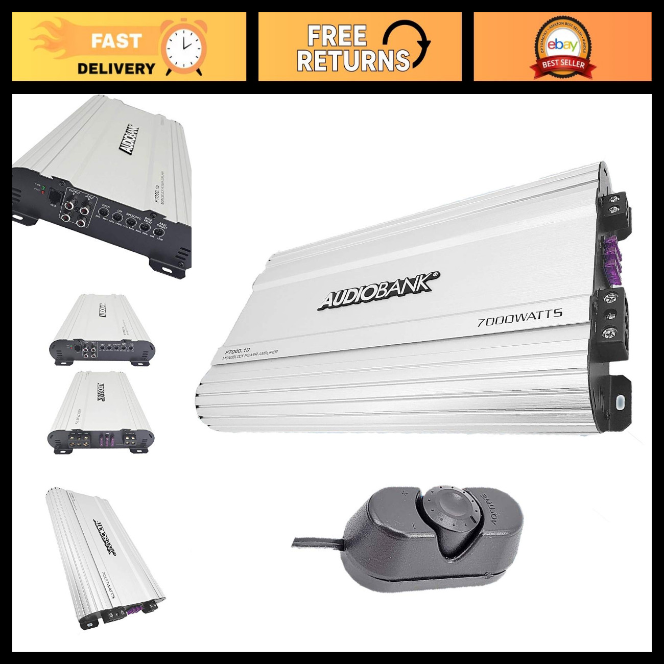 Audiobank Monoblock 7000 WATTS Amp Class D 1OHM Car Audio Stereo Amplifier Remot