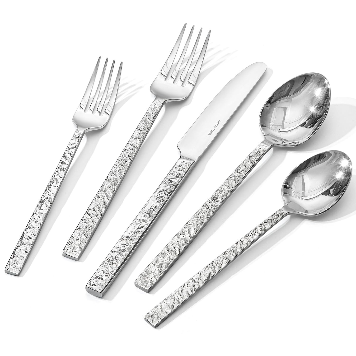 KINGSTONE 40 Pcs Hammered Silverware Set for 8, 18/10 Stainless Steel Heavy D... KINGSTONE 40 Pcs Hammered Silverware Set for 8, 18/10 Stainless Steel Heavy D...