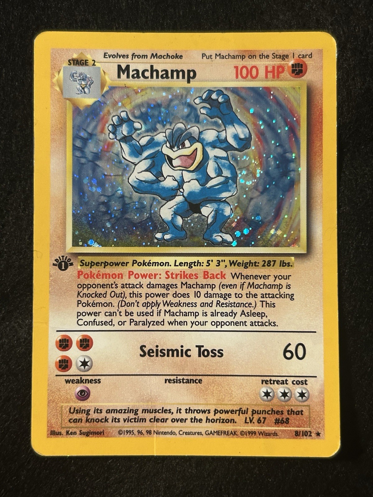 Pokémon Base Set Machamp 1st Edition Holo 8/102 1999 Wizards English Pokémon Base Set Machamp 1st Edition Holo 8/102 1999 Wizards English