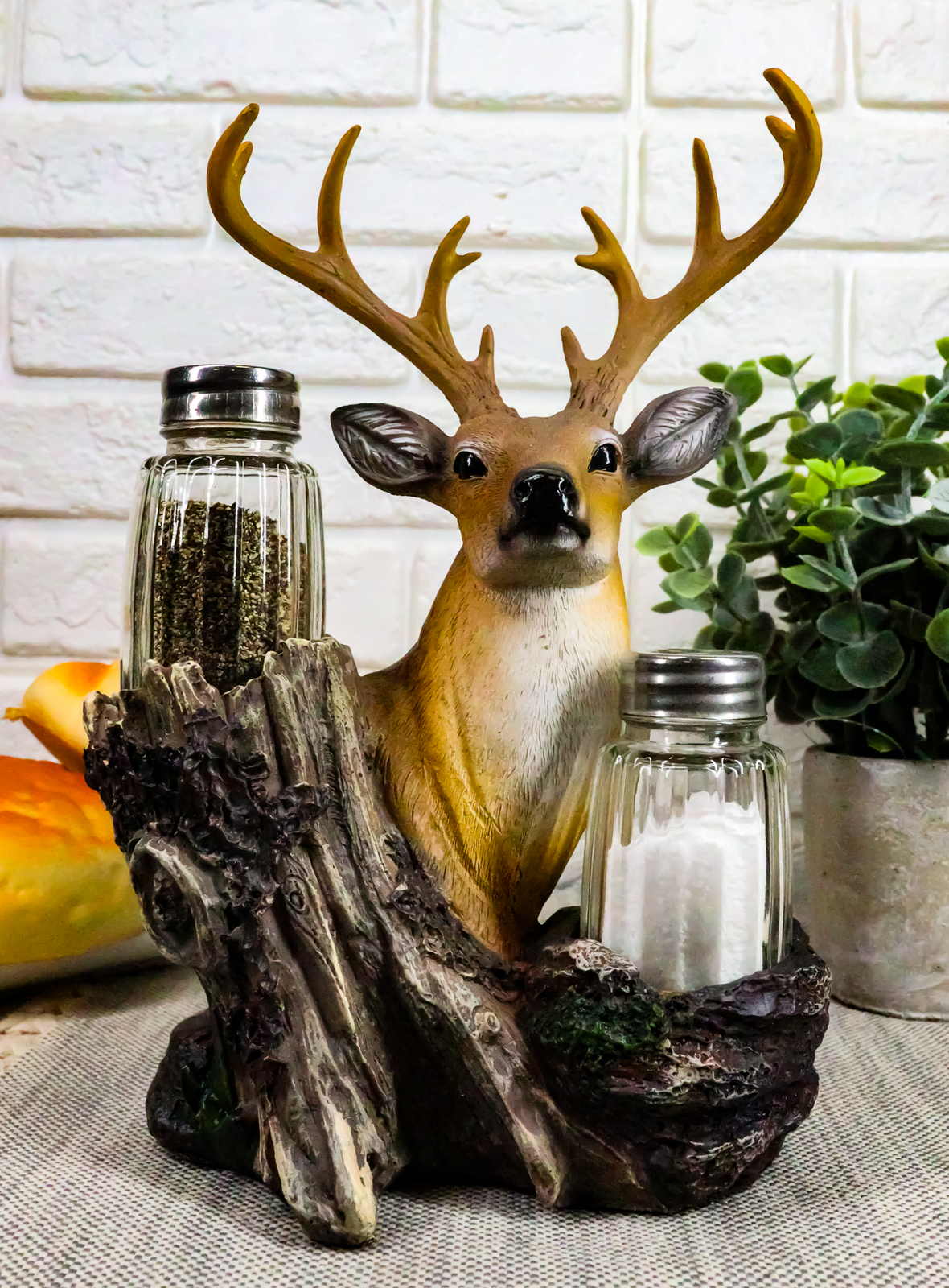 Ebros Rustic Woodlands Wild Deer Big Buck Bust Salt & Pepper Shakers Holder Ebros Rustic Woodlands Wild Deer Big Buck Bust Salt & Pepper Shakers Holder