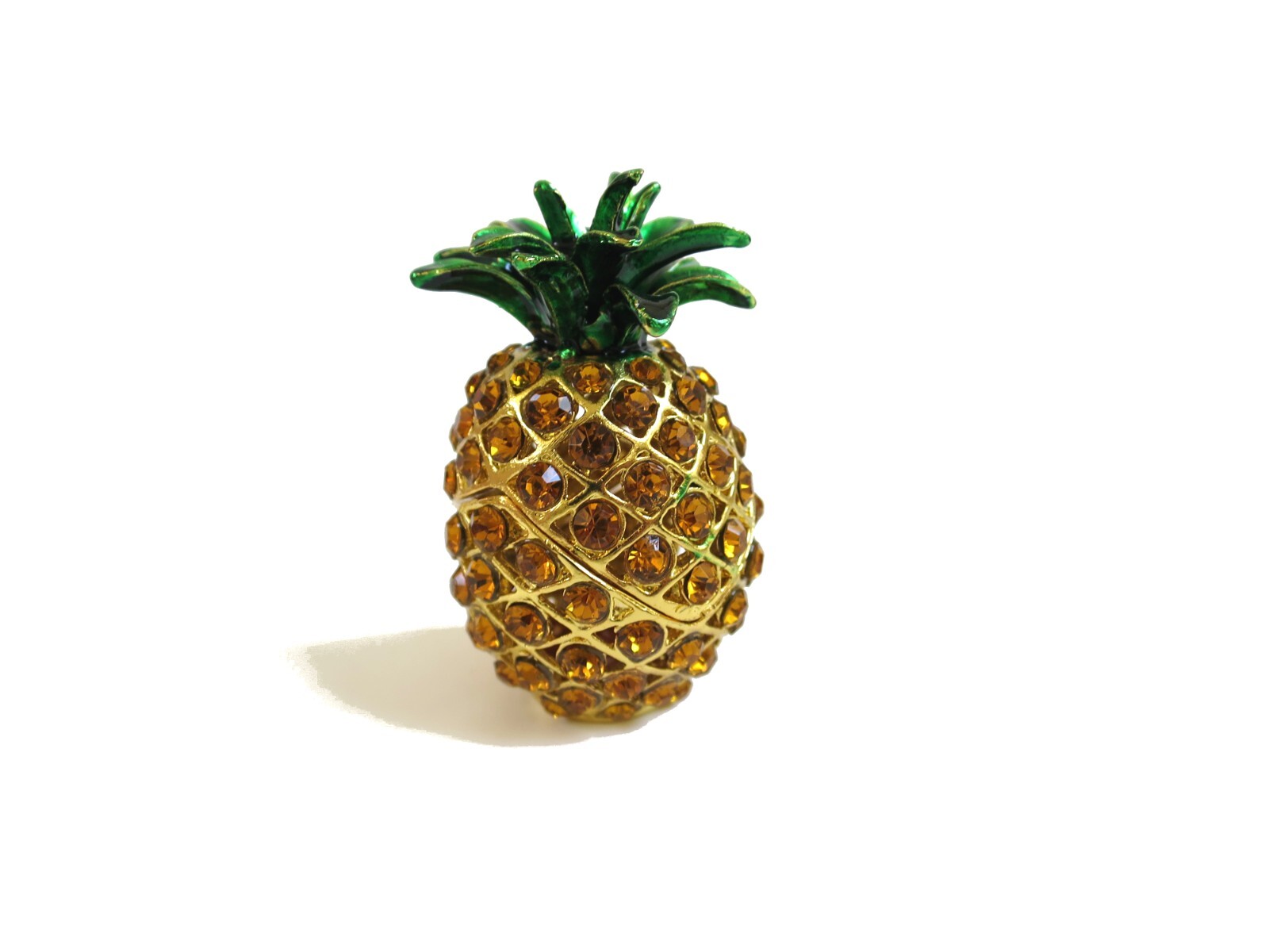 Bejeweled Gold Pineapple Hinged Metal Enameled Crystal Trinket box Bejeweled Gold Pineapple Hinged Metal Enameled Crystal Trinket box