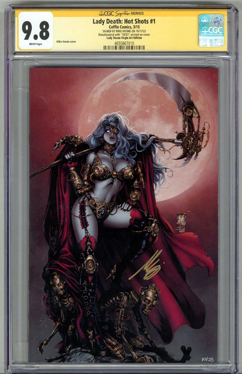 LADY DEATH: HOT SHOTS #1 CGC 9.8 SS SIGNED MIKE KROME VIRGIN EDITION /25 POP 1 LADY DEATH: HOT SHOTS #1 CGC 9.8 SS SIGNED MIKE KROME VIRGIN EDITION /25 POP 1