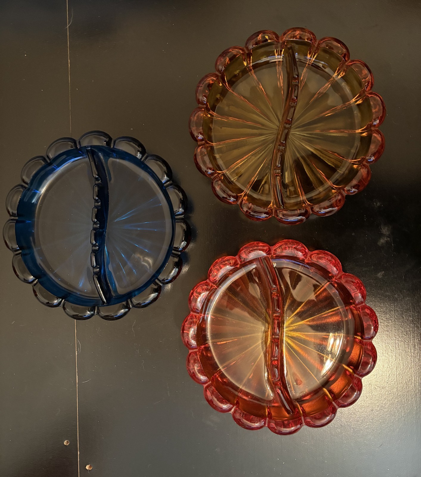Vintage Mid-Century Modern Viking Art Glass Ribbed Ashtrays Set of 3 Vintage Mid-Century Modern Viking Art Glass Ribbed Ashtrays Set of 3