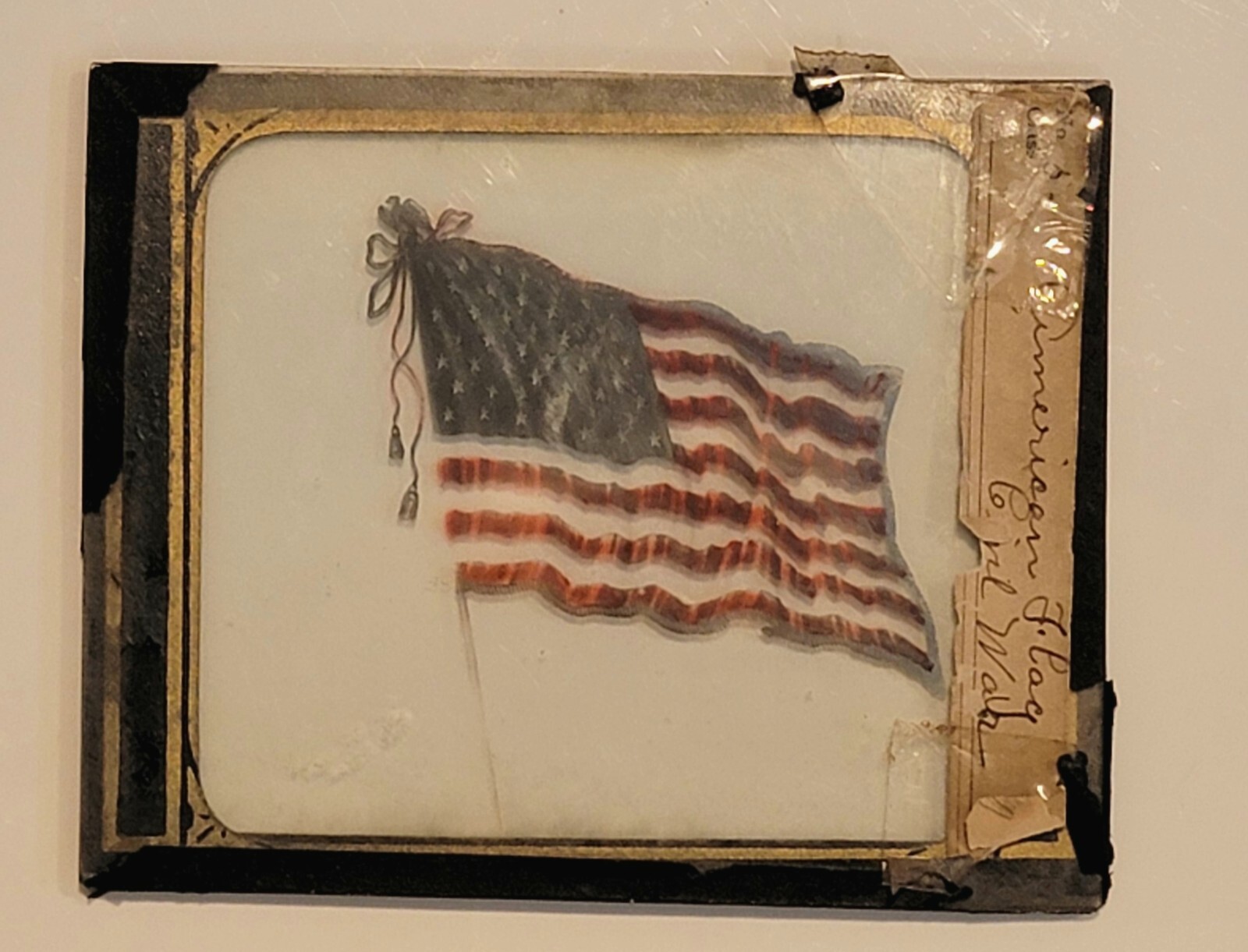 Antique Magic Lantern ☆ Colorized Glass Slide ☆ 46-Star United States Flag Antique Magic Lantern ☆ Colorized Glass Slide ☆ 46-Star United States Flag