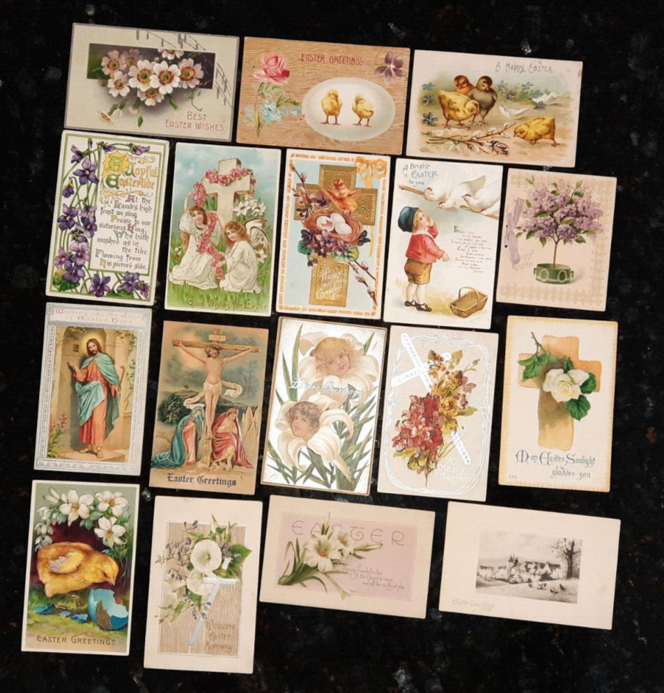 17 Easter Postcards from Early 1900's - Some with Canceled Stamp