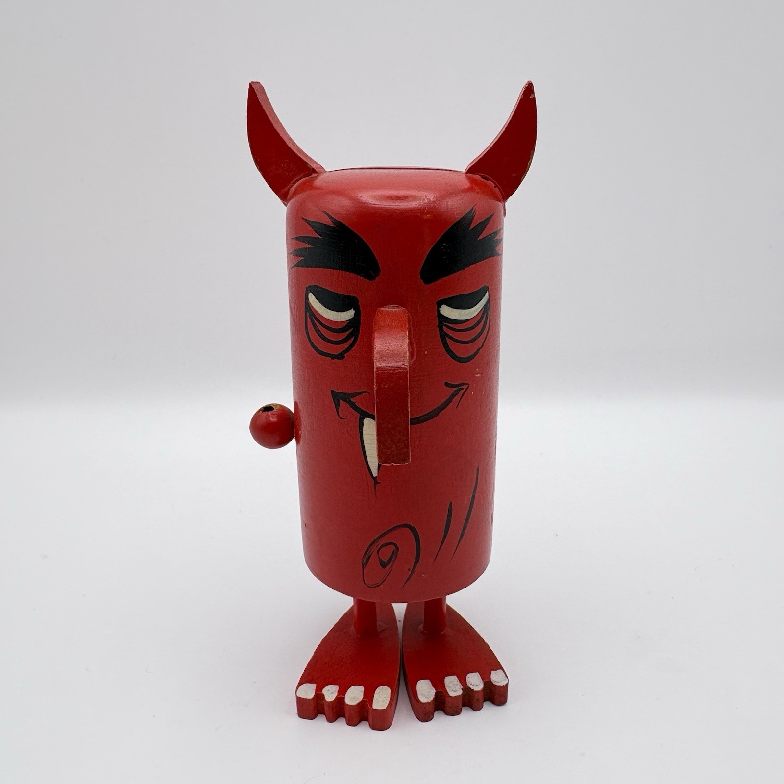 Vtg Pride Creations Popsie Red Devil "C'Mon Down" Wood Novelty Push Toy
