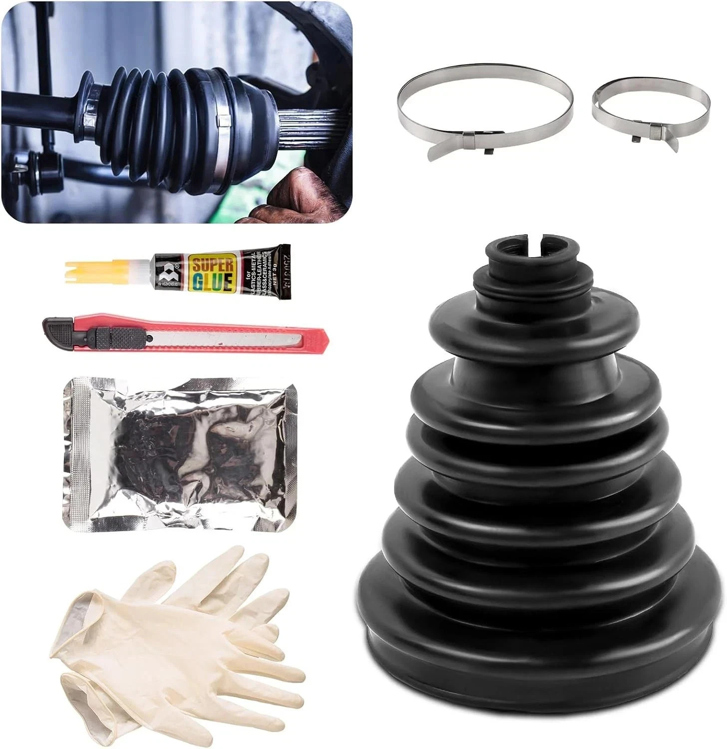 Heavy Duty Universal CV Axle Boot Repair Kit 22-28mm Shafts 5.04" CV Axle Boot Heavy Duty Universal CV Axle Boot Repair Kit 22-28mm Shafts 5.04" CV Axle Boot