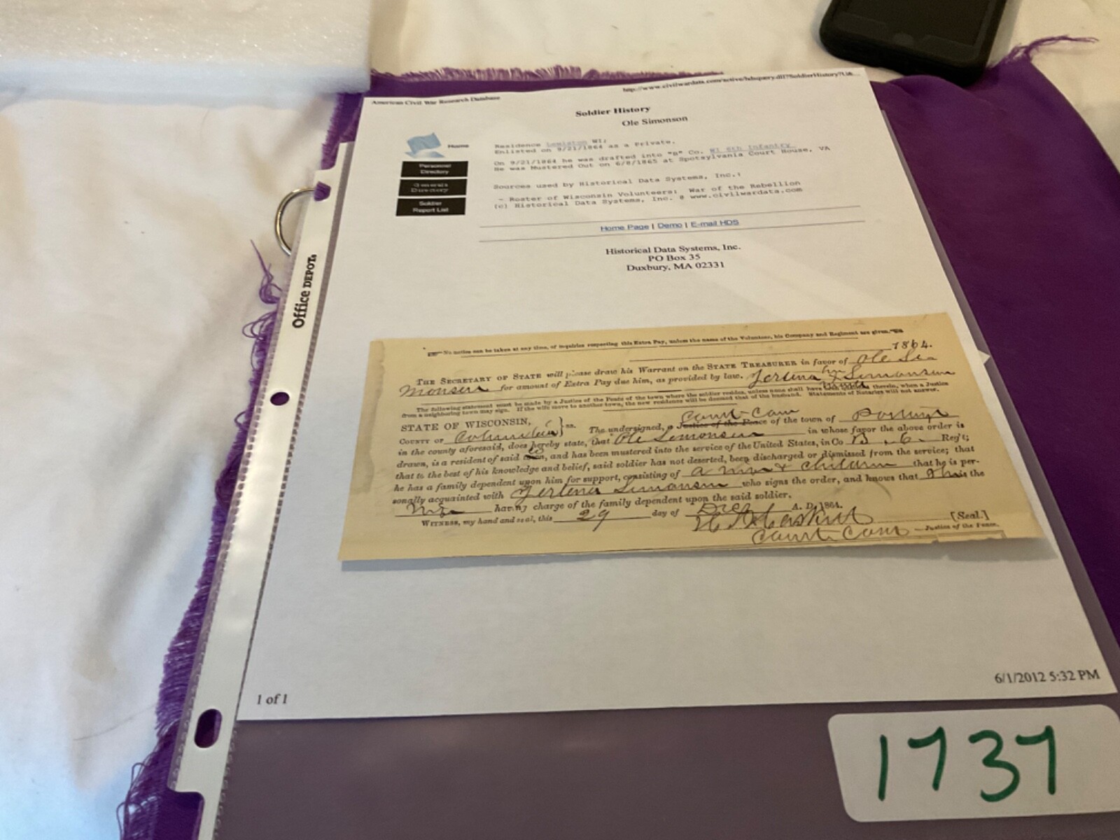 1737 CIVIL WAR 6th WISCONSIN NORWEGEN SOLDIER 1864 PAY CERTIFICATE WIFE PORTAGE 1737 CIVIL WAR 6th WISCONSIN NORWEGEN SOLDIER 1864 PAY CERTIFICATE WIFE PORTAGE