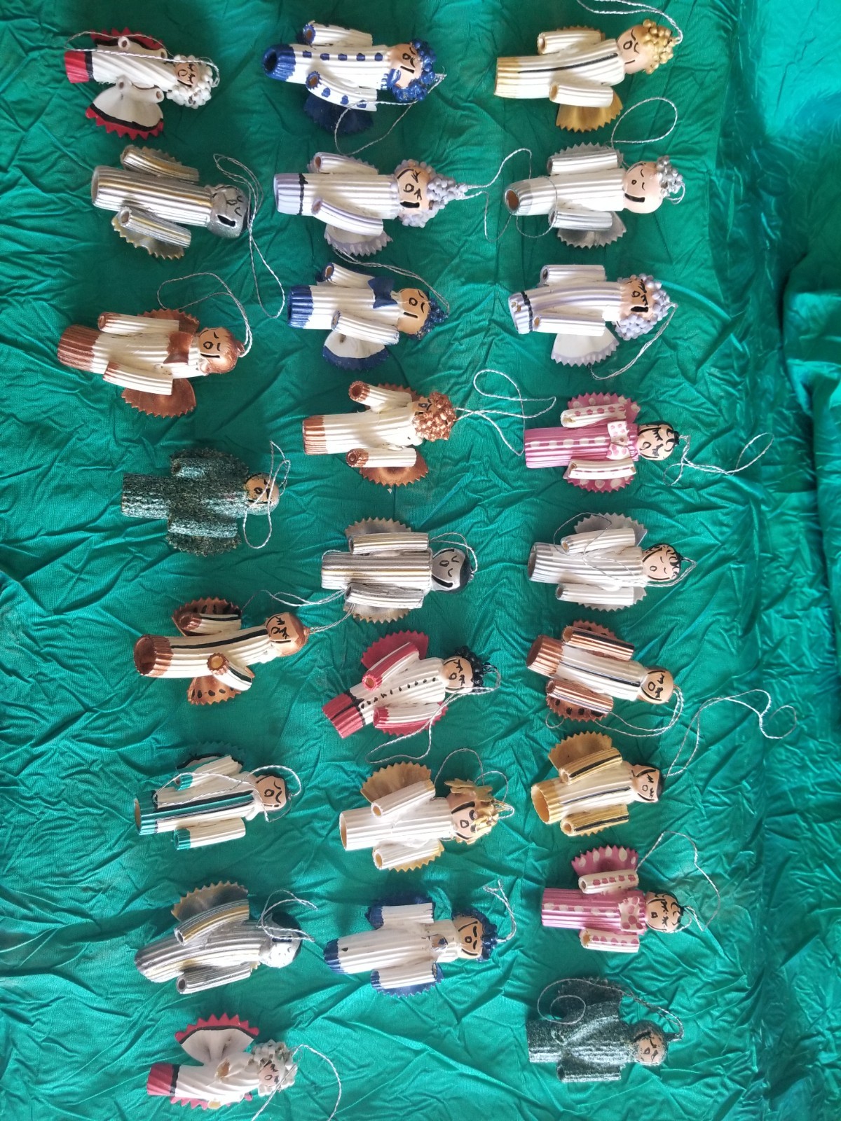 VINTAGE 1970's PASTA CHRISTMAS ORNAMENTS ANGEL LOT OF 25 HAND MADE HAND PAINTED