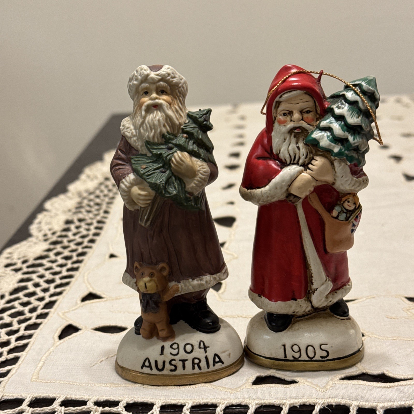 Vintage 1984 Christmas Eve Inc Memories of Santa Ornaments 4.5" Lot of 2