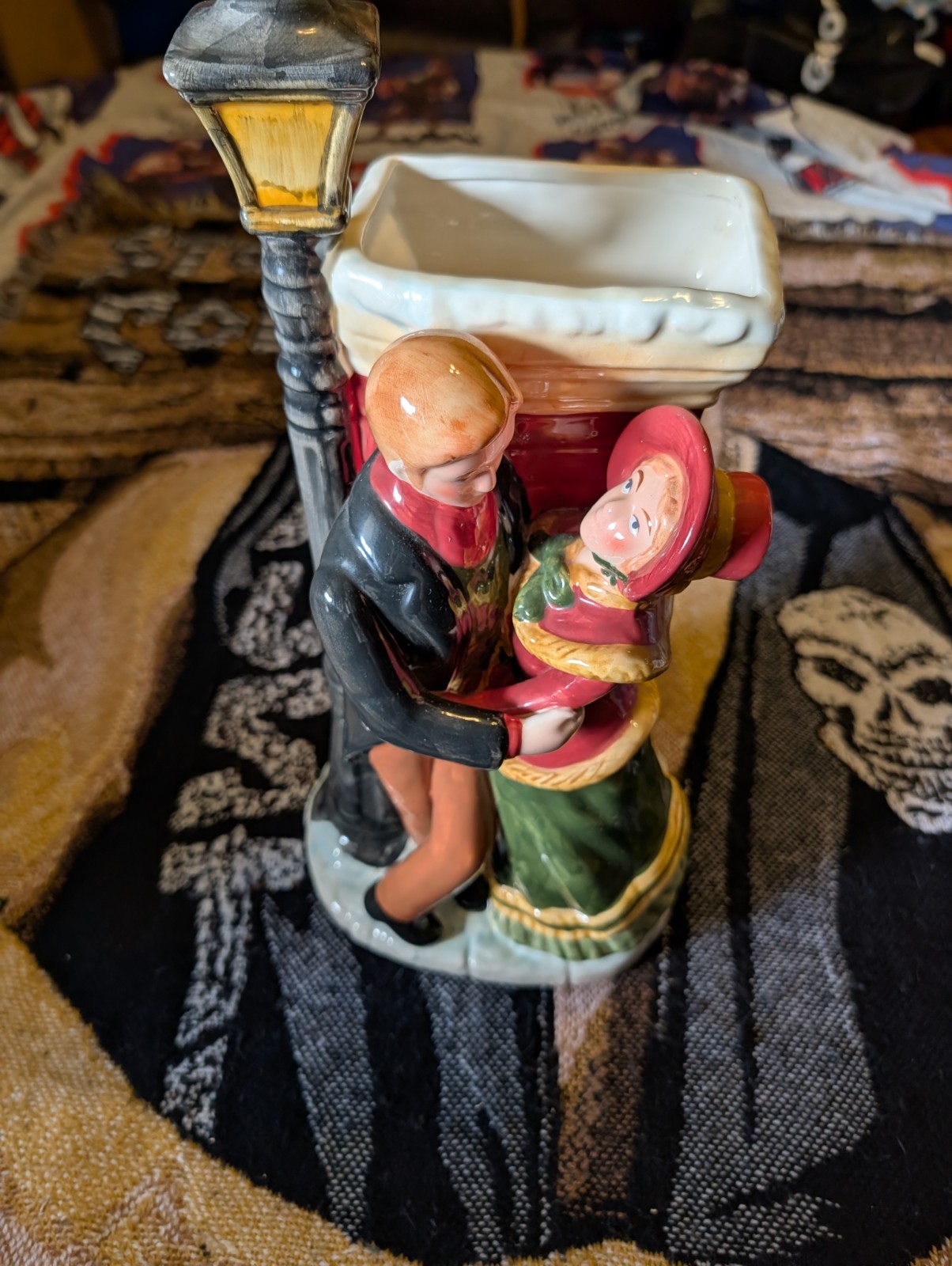 Vintage 17" Victorian Dickens Christmas Ceramic Planter Vase Couple