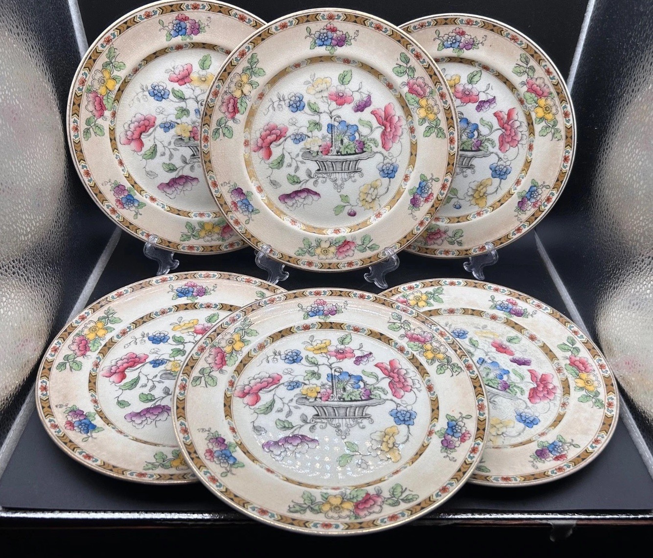 Antique Regal Ware Flower Basket Plate Set Of 6 Made In England Circa 1920 7.5” Antique Regal Ware Flower Basket Plate Set Of 6 Made In England Circa 1920 7.5”