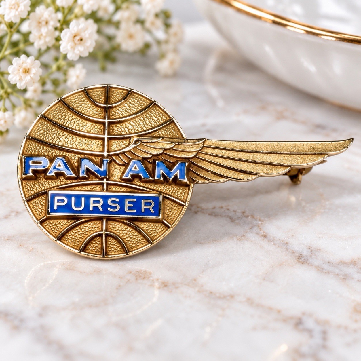 Vintage 1960s Pan Am Purser Wing Pin 10K Gold Balfour LGB 7.49g Airline Uniform