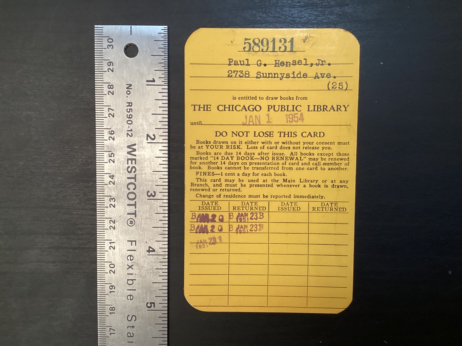 Vintage 1954 Chicago Public Library Card Vintage 1954 Chicago Public Library Card