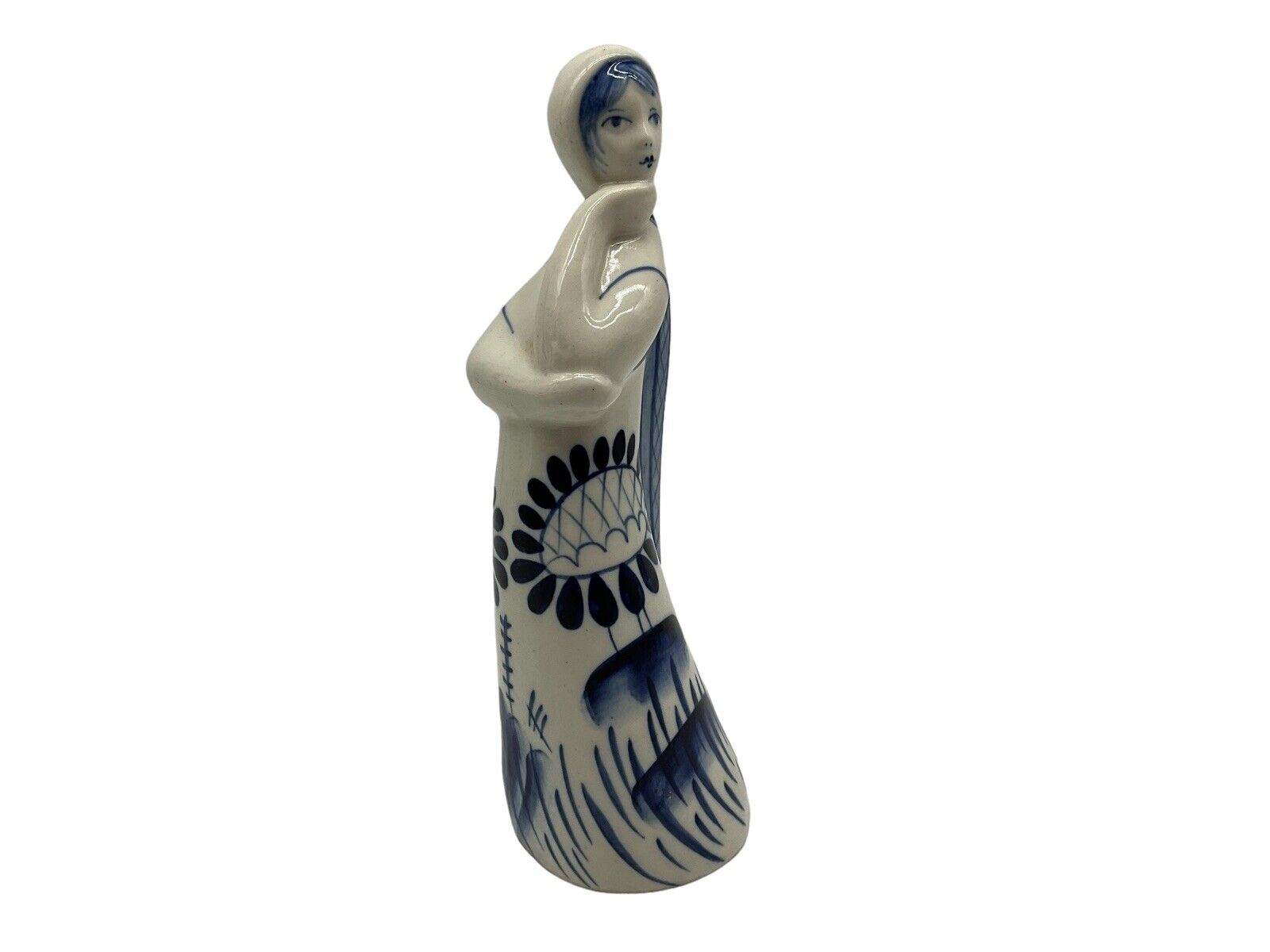 Ghezel Russian Porcelain Hand Painted Blue and White Vintage Woman Figurine