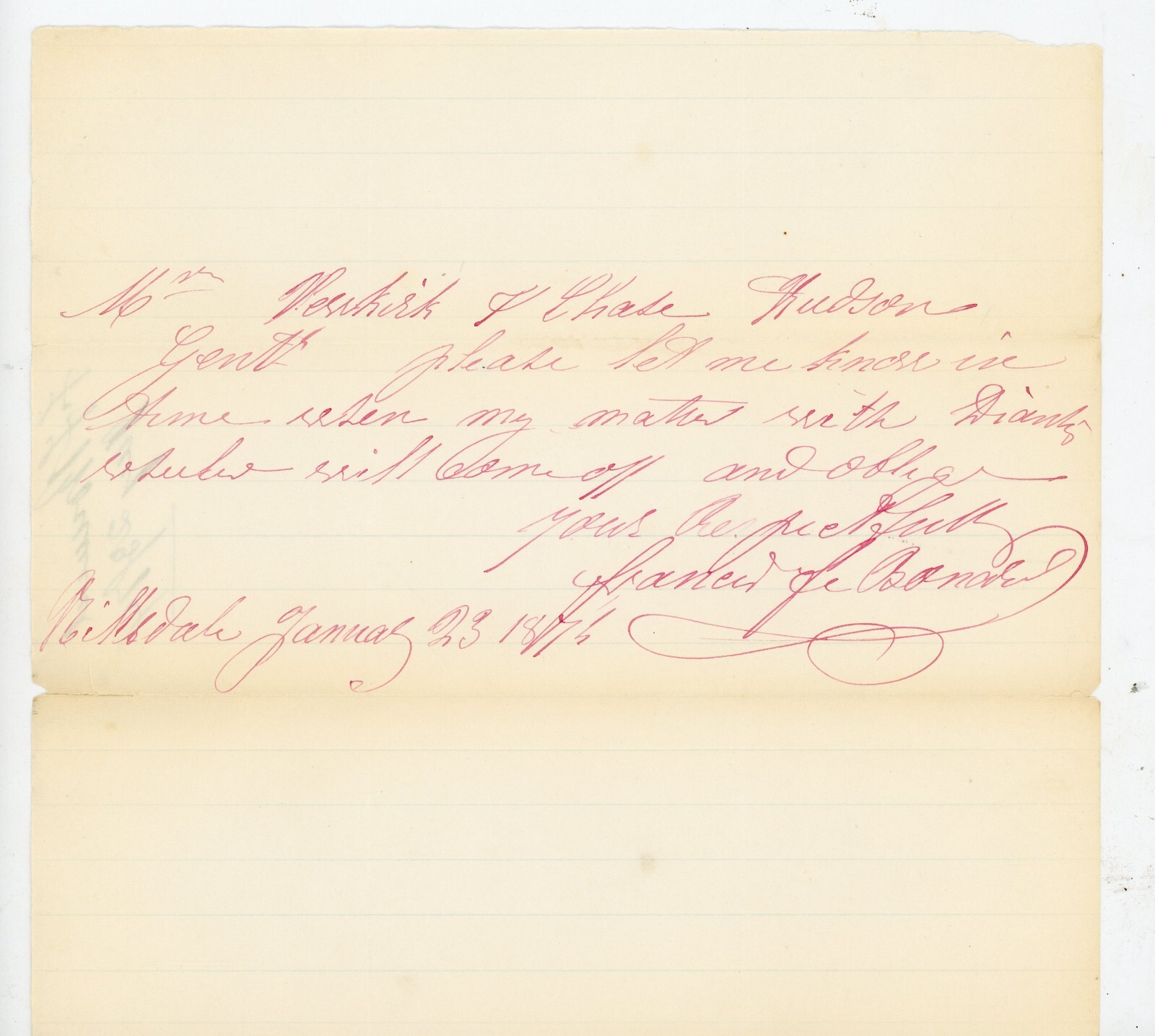 1872 Handwritten Letter Milldale CT Legal Matter Davis & Fuller Harlow J Conant 1872 Handwritten Letter Milldale CT Legal Matter Davis & Fuller Harlow J Conant