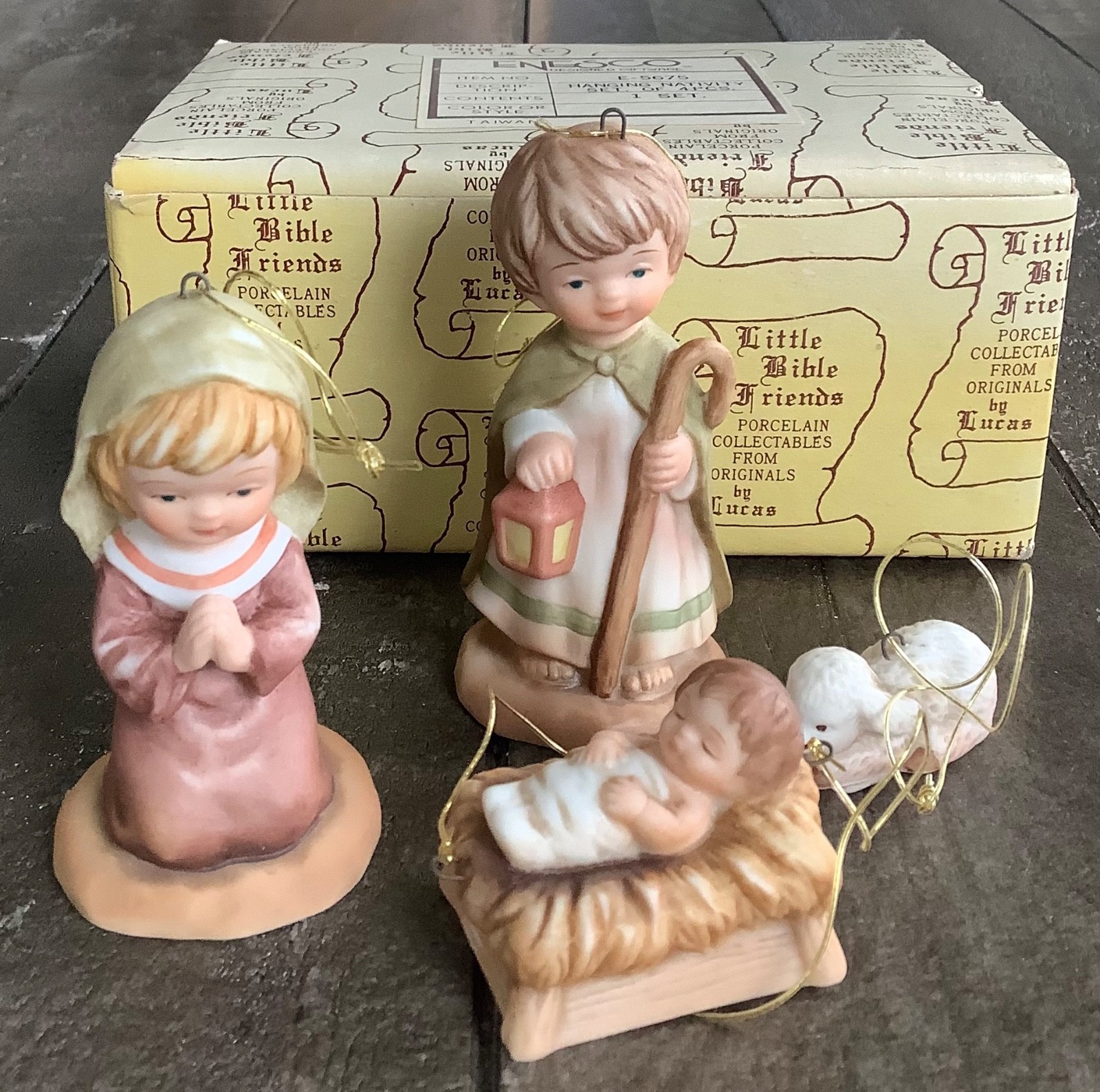 Vintage 1981 Enesco LITTLE BIBLE FRIENDS Ornaments—Hanging Nativity Set in Box Vintage 1981 Enesco LITTLE BIBLE FRIENDS Ornaments—Hanging Nativity Set in Box