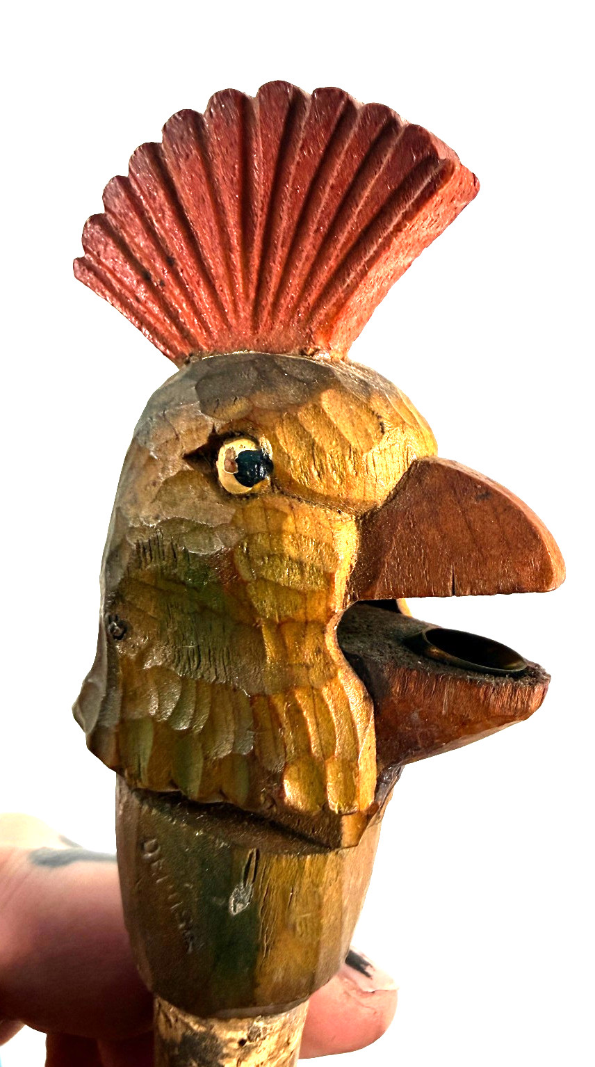 vtg ANRI wood wooden handcarved Bird of Paradise bottle stopper topper