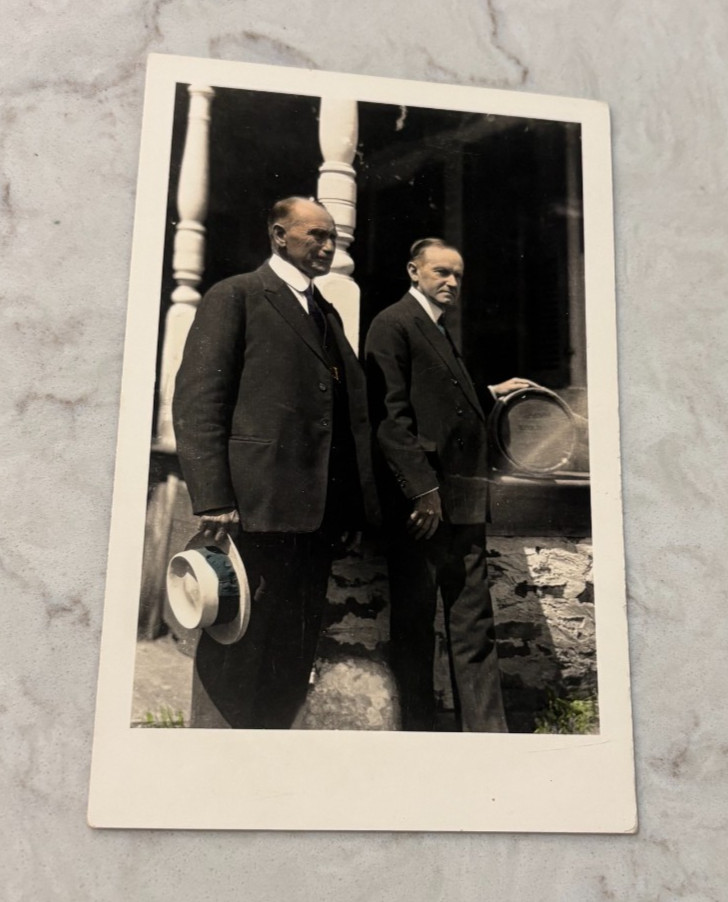 1920s RPPC President Calvin Coolidge & Father Col. John Coolidge Postcard Unused