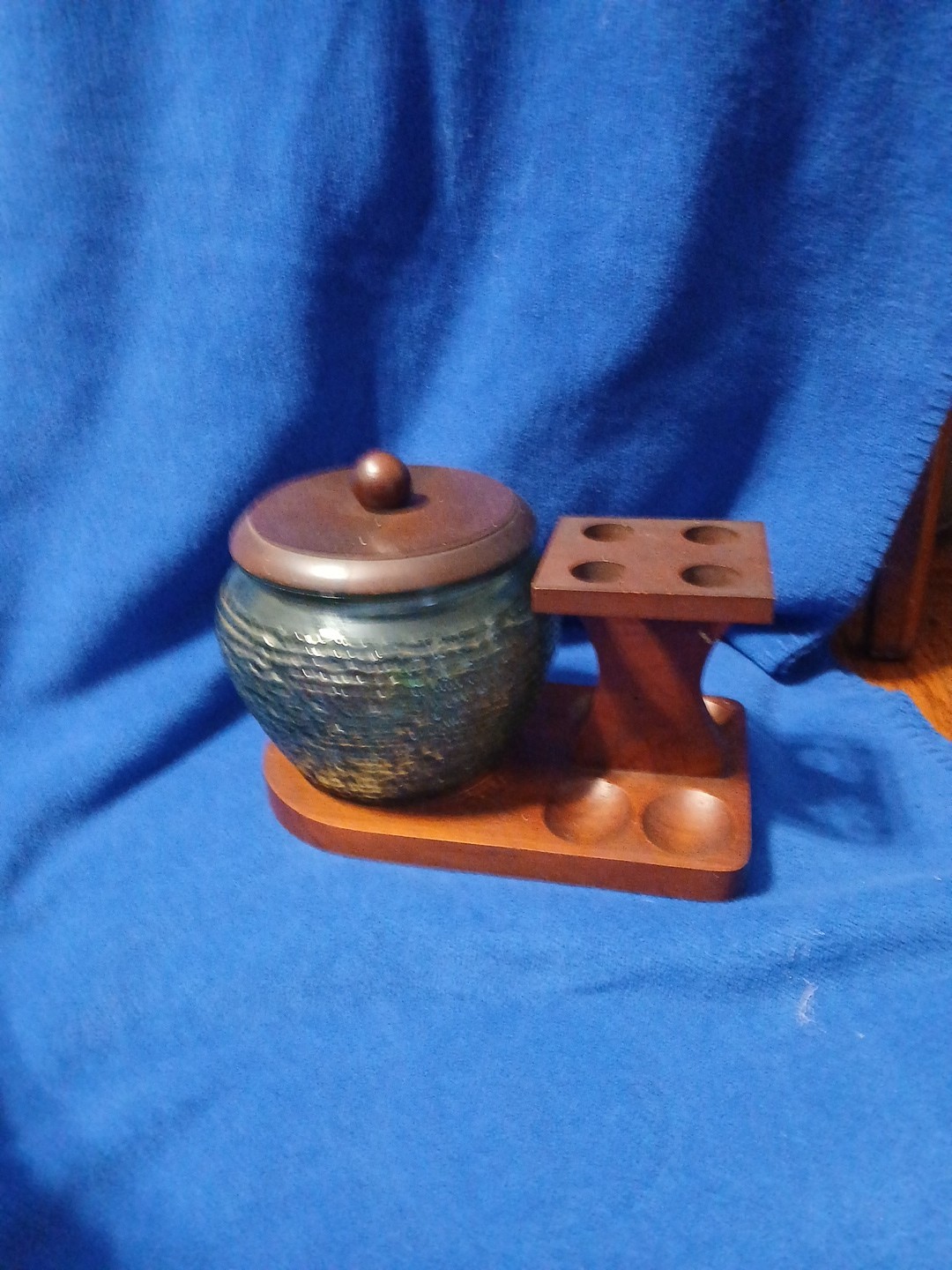 VTG 1970s  Fairfax Tobacco Humidor Jar, Pipe Stand, Avacado Glass, Pipe Smoker