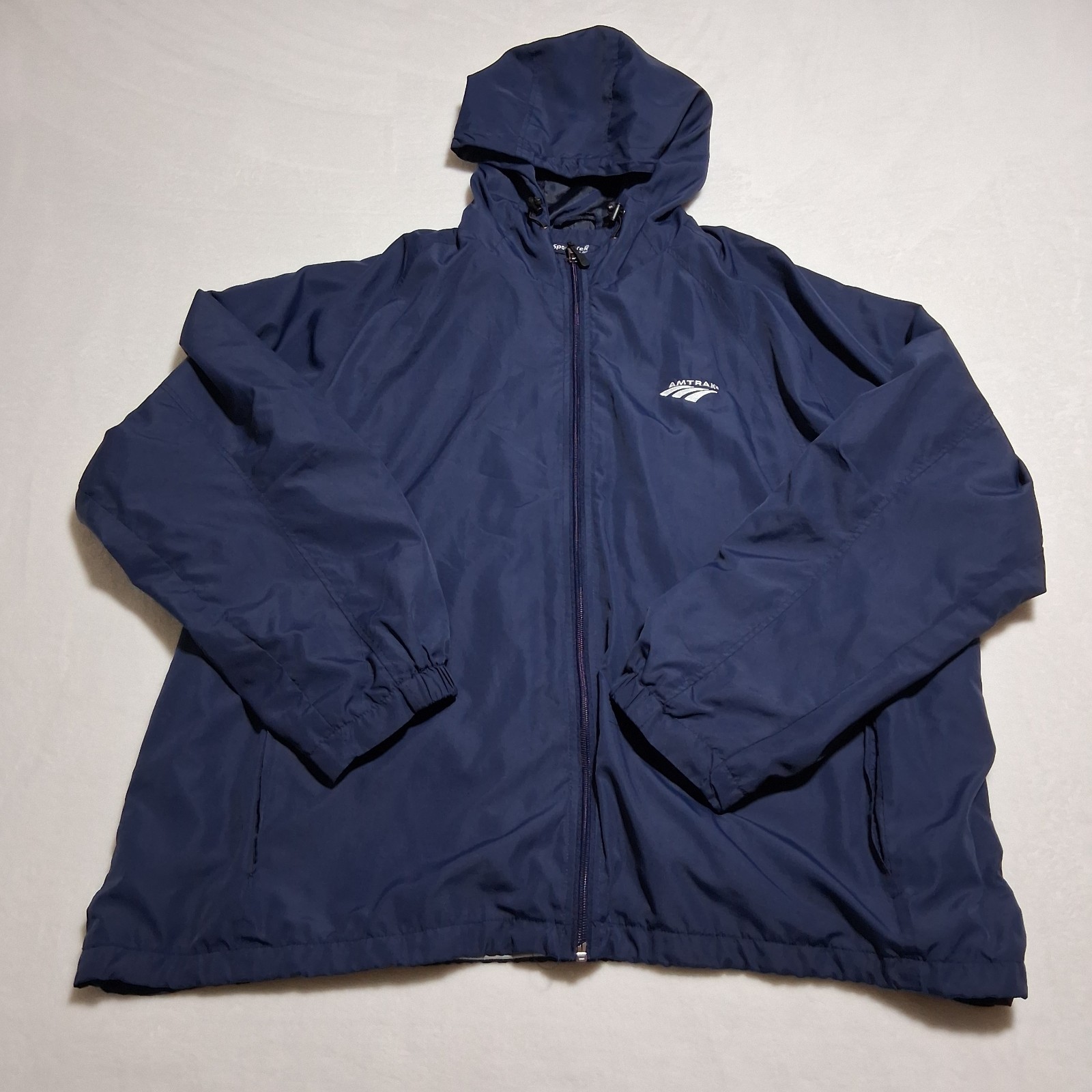 VTG Y2K Sport-Tek Amtrak Hooded Windbreaker Full-Zip Jacket Navy Blue 3XL Logo VTG Y2K Sport-Tek Amtrak Hooded Windbreaker Full-Zip Jacket Navy Blue 3XL Logo