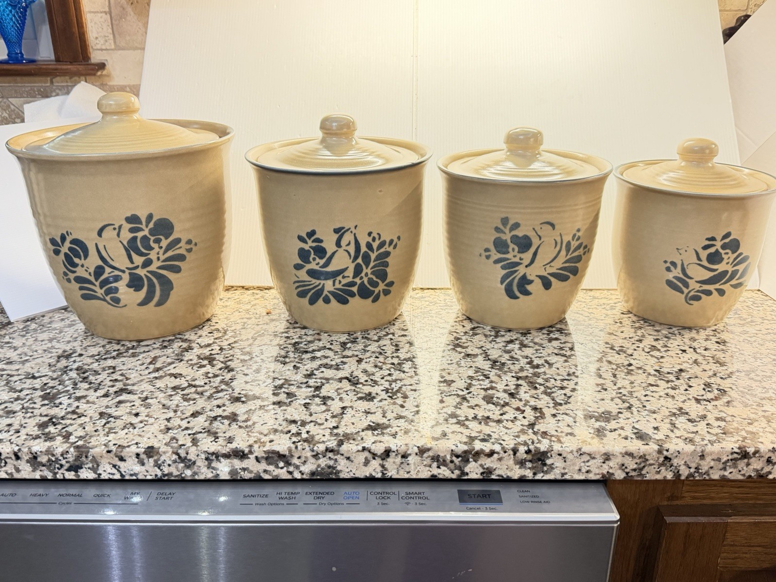 VTG Pfaltzgraff Folk Art Birds and Tulips Canister Set - Complete Set of 4 - VTG Pfaltzgraff Folk Art Birds and Tulips Canister Set - Complete Set of 4 -