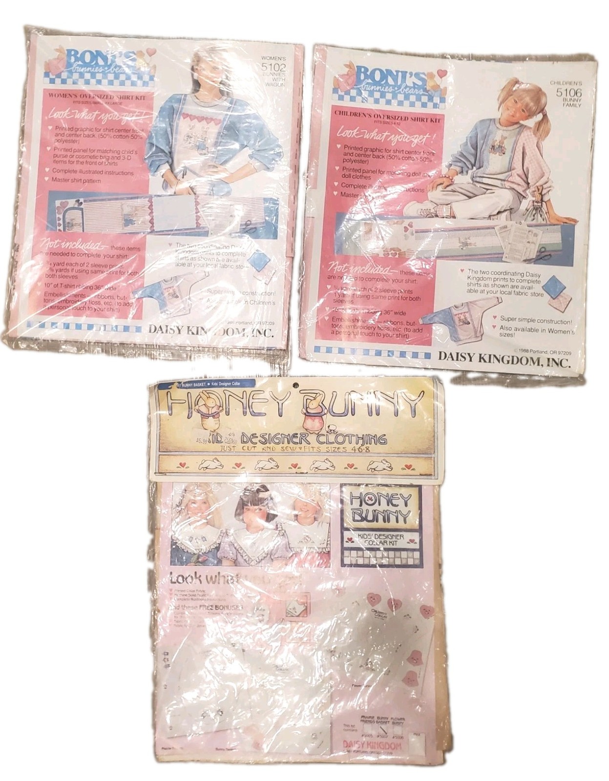 Lot 3 Vtg Daisy Kingdom Sewing Patterns Boni's Bunnies Women's Plus/ Children