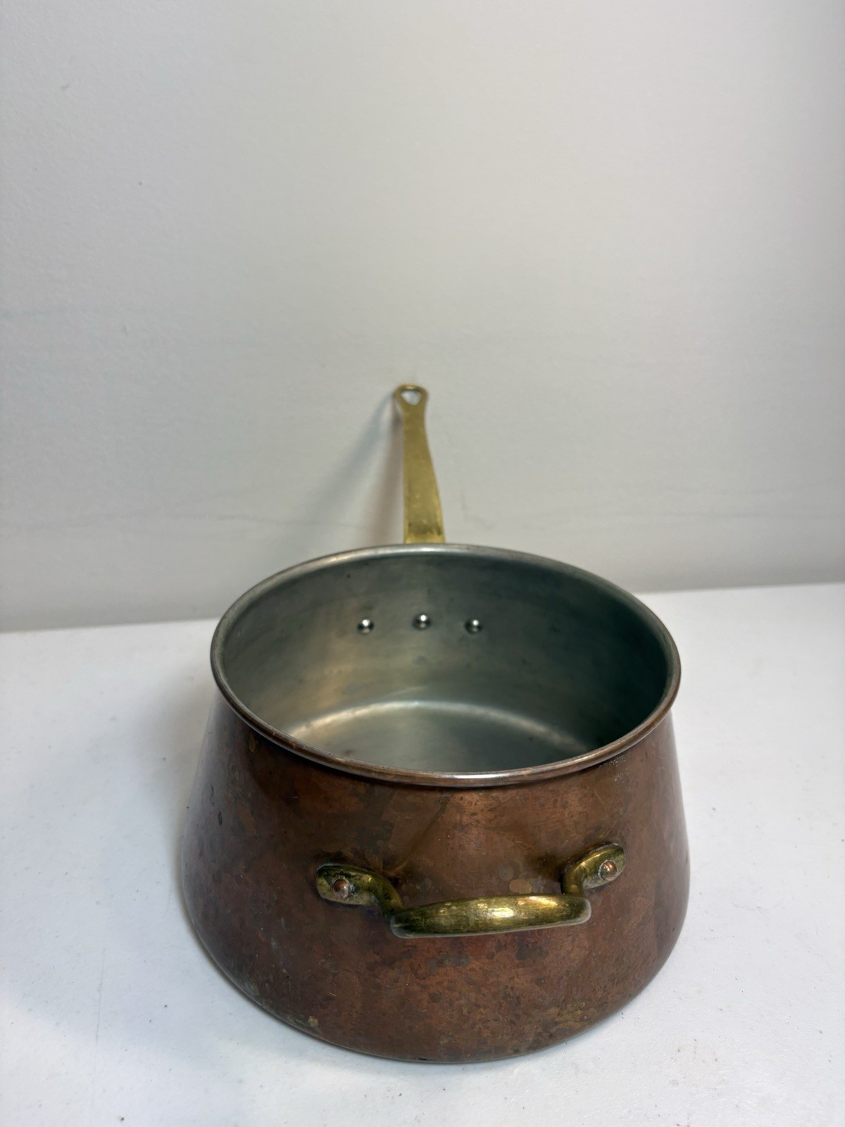 Vintage French Copper Windsor / Splay-Sided Saucepan Pot Brass Handles Vintage French Copper Windsor / Splay-Sided Saucepan Pot Brass Handles