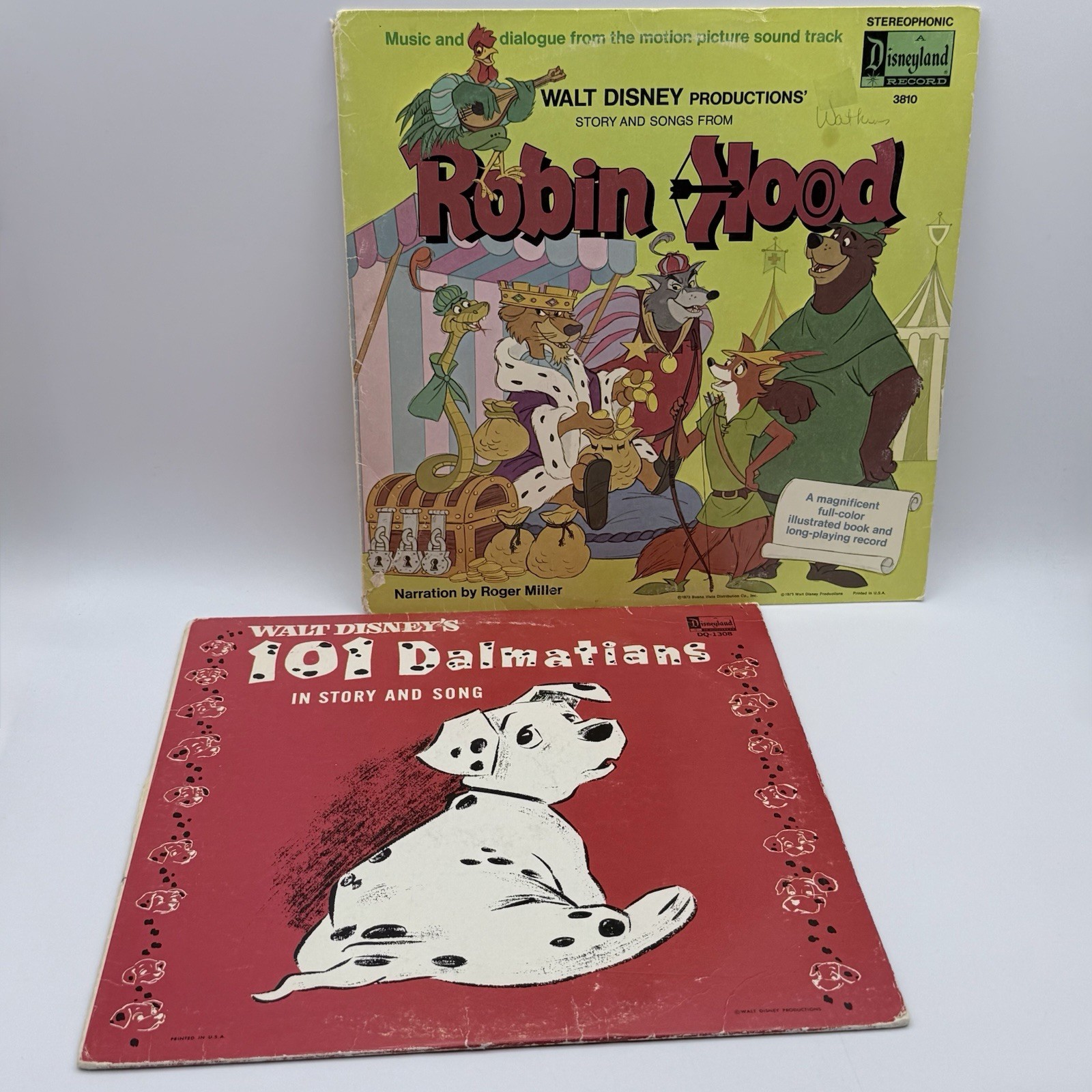 1973 Robin Hood Story Book #3810 Disney Vinyl LP w/ All Pages & 101 Dalmatians