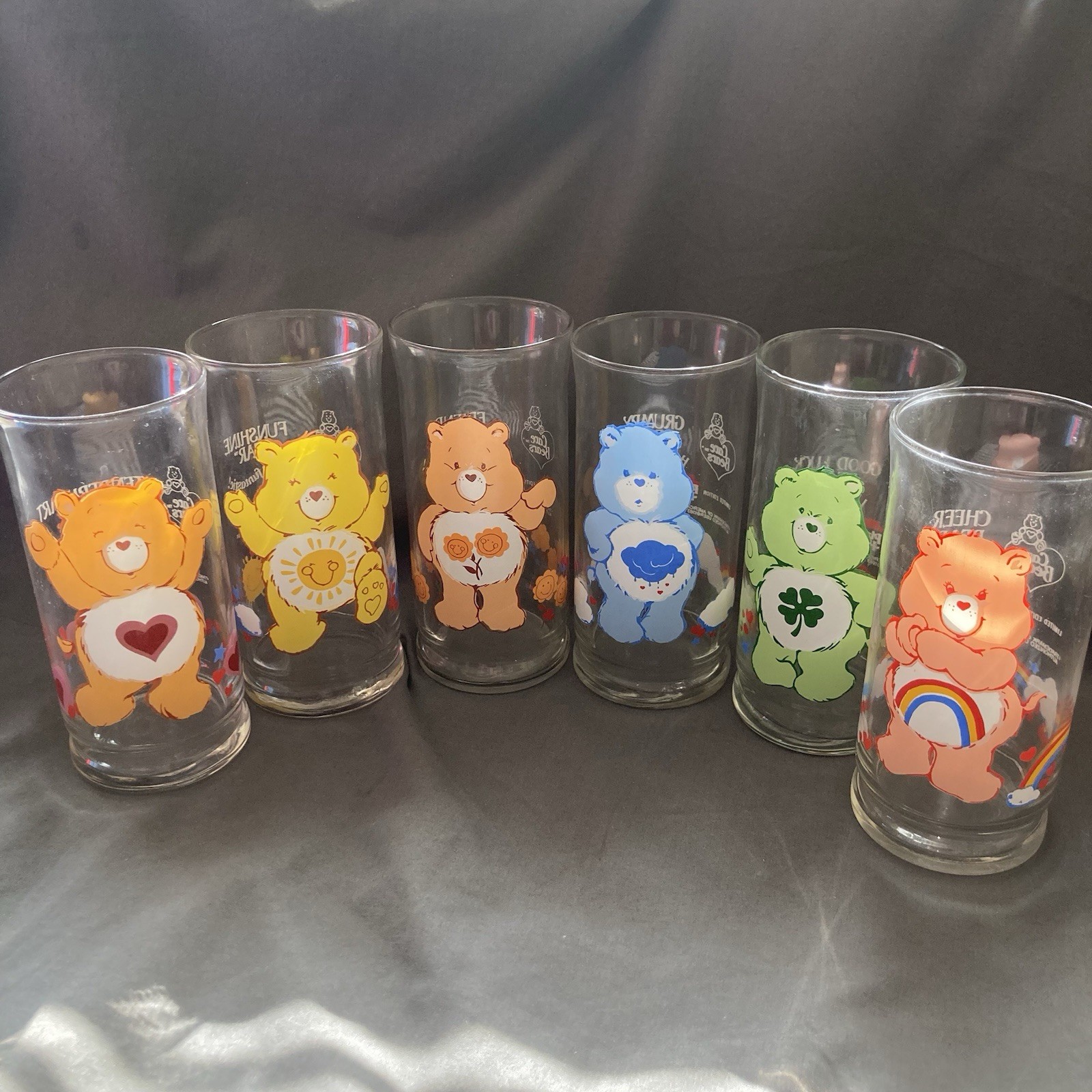 Vintage 1983 Care Bears Pizza Hut Glasses Complete Set Of 6 Mint