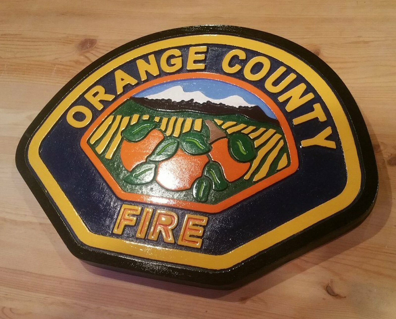 Fire Department Orange County California 3D routed wood patch plaque sign Fire Department Orange County California 3D routed wood patch plaque sign