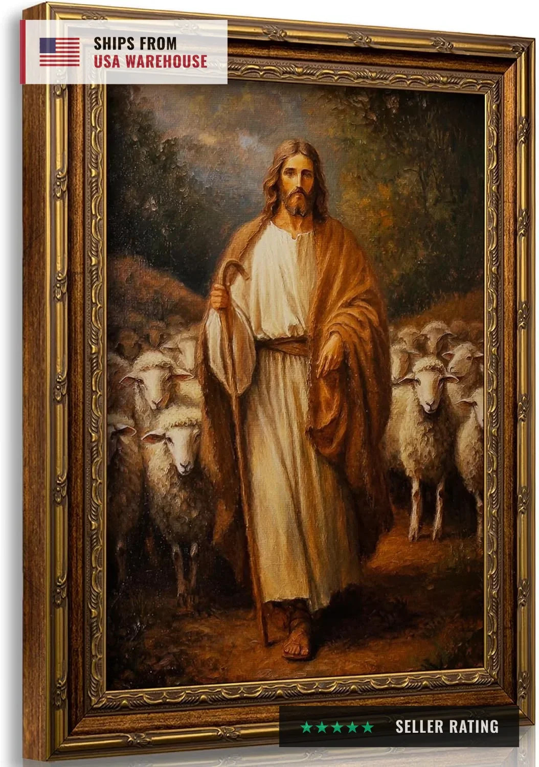 Vintage Gold Framed Wall Art Jesus and Lamb canvas wall decor Christian Jesus Sh Vintage Gold Framed Wall Art Jesus and Lamb canvas wall decor Christian Jesus Sh