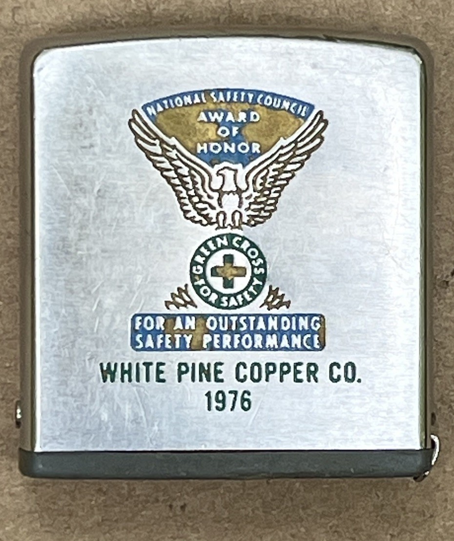 1976 white pine copper co. michigan zippo tape measure safety award yooper