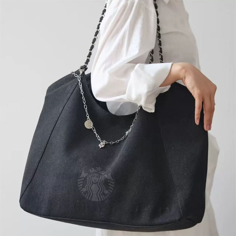 New Starbucks China 2026 Punk Ballet Style Black Chain Large Capacity Tote Bag New Starbucks China 2026 Punk Ballet Style Black Chain Large Capacity Tote Bag