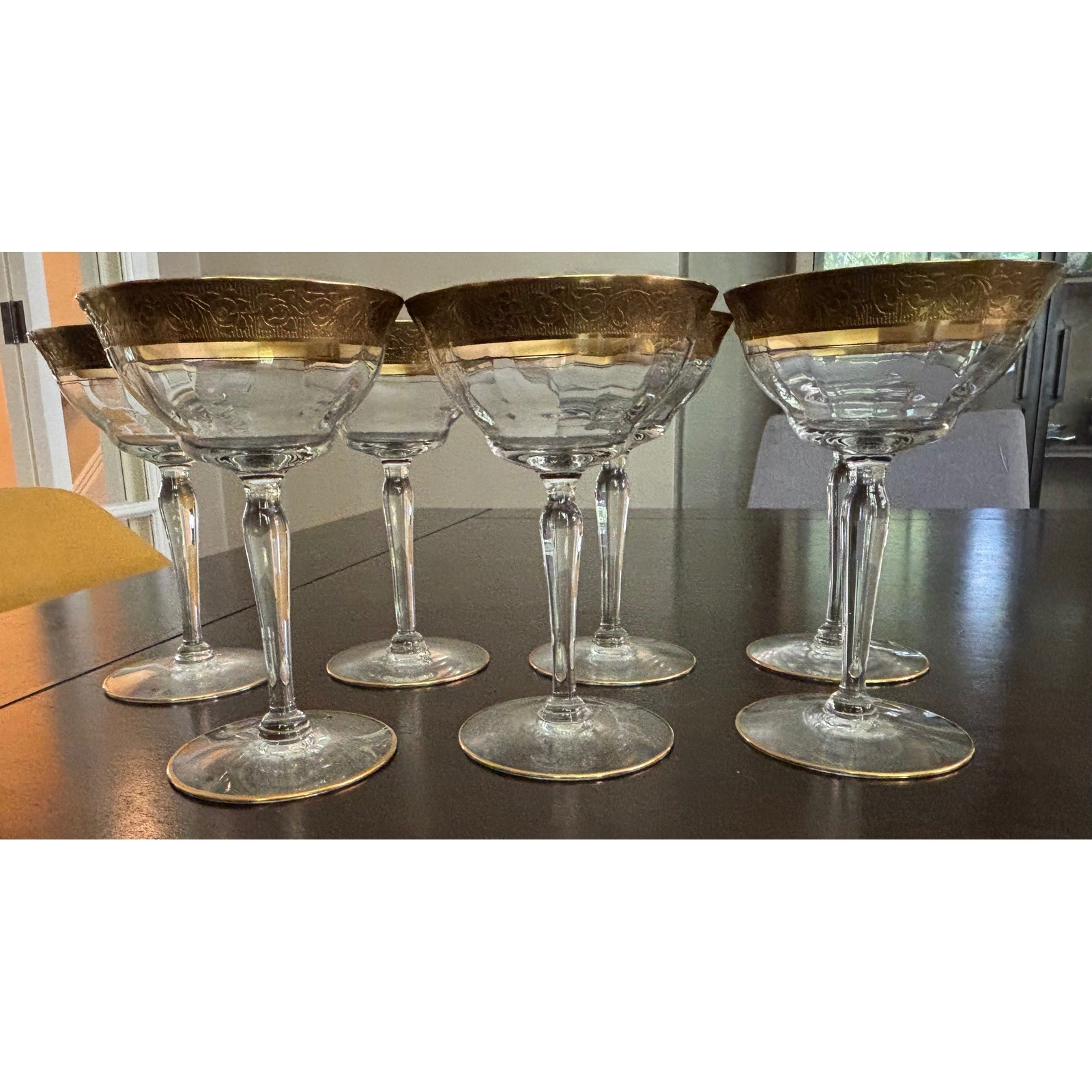 Vintage Minton Glastonbury Lotus Gold Optic coupe low champagne set of 7 Vintage Minton Glastonbury Lotus Gold Optic coupe low champagne set of 7