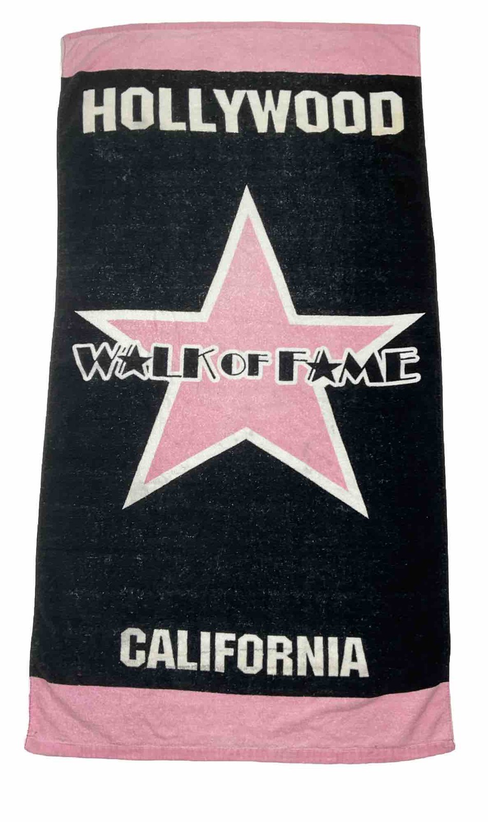 VINTAGE 1980s HOLLYWOOD WALK OF FAME BLACK PINK BEACH TOWEL TERRY VINTAGE 1980s HOLLYWOOD WALK OF FAME BLACK PINK BEACH TOWEL TERRY