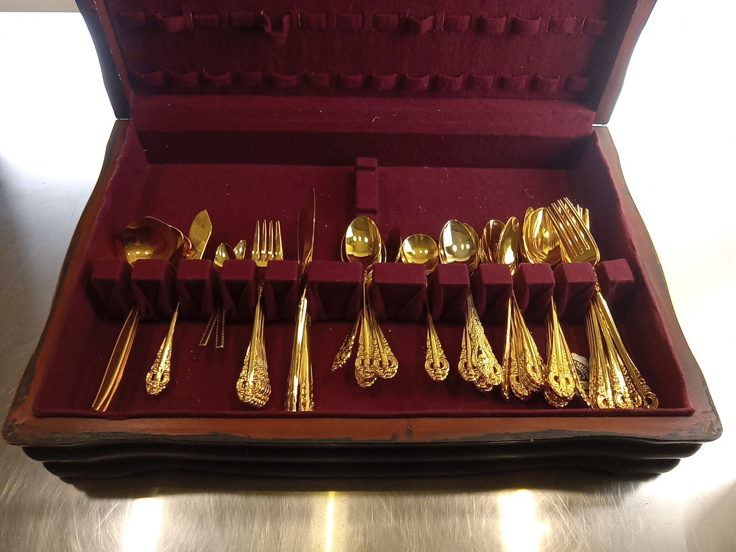 40+ pc National Golden Dynasty II Pierced Stainless Steel Flatware Set w Box 40+ pc National Golden Dynasty II Pierced Stainless Steel Flatware Set w Box