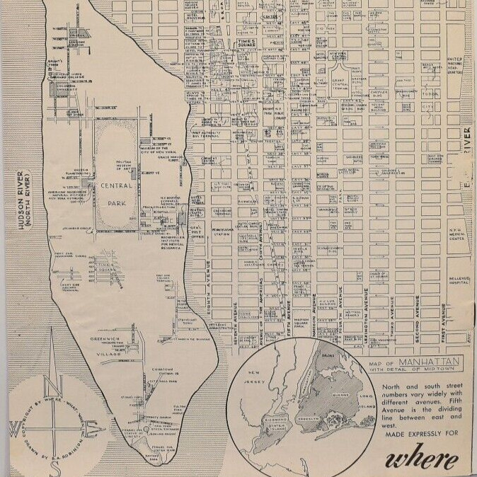 Vintage 1959 Statler Hotel Where Magazine Brochure Manhattan New York City Map Vintage 1959 Statler Hotel Where Magazine Brochure Manhattan New York City Map