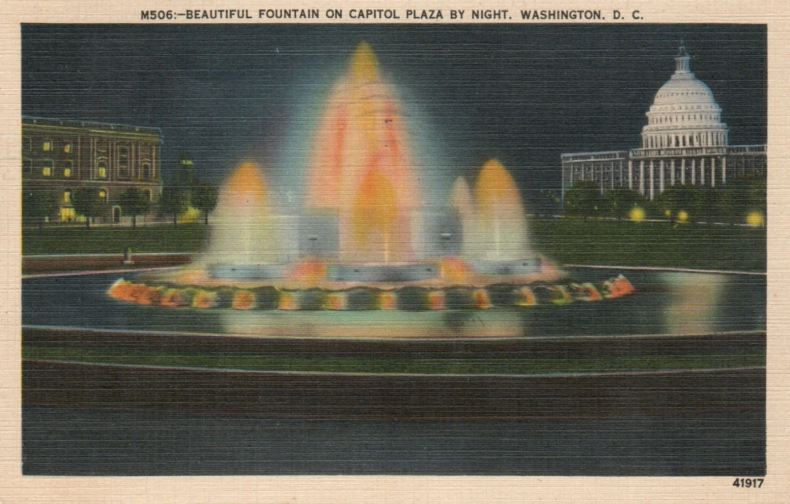 Vintage Postcard Beautiful Fountain On Capiton Plaza By Hight Washington DC