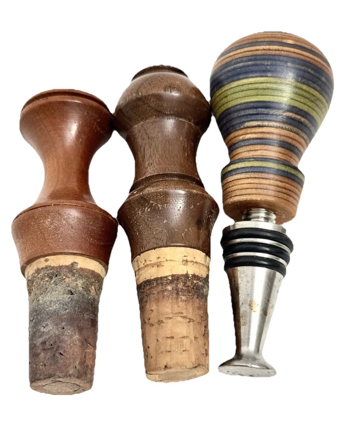 (3) Wine Whiskey Bourbon Bottle Stoppers Tasmanian Sassafras Wooden Carved
