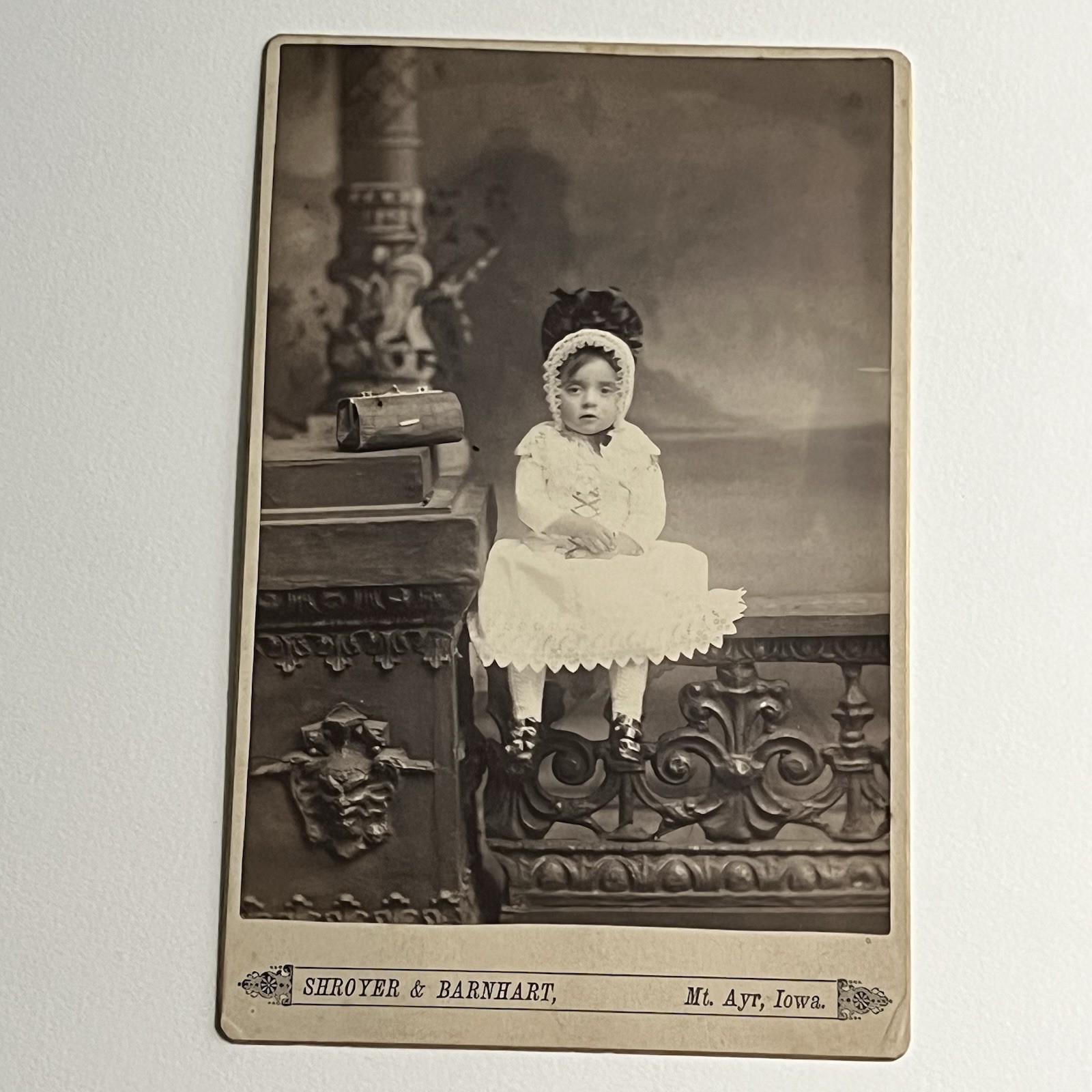 Antique Cabinet Card Photograph Adorable Little Girl Purse Devil Mt Ayr IA Antique Cabinet Card Photograph Adorable Little Girl Purse Devil Mt Ayr IA