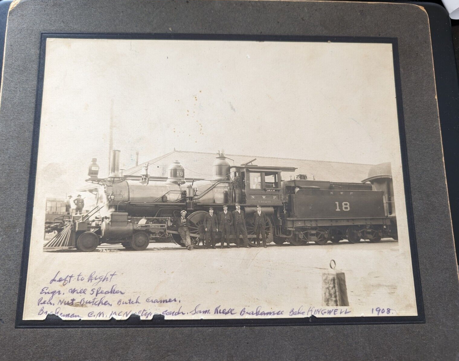 RARE 1908 NorthWestern Pacific Railroad Photo w/ Engineer/Brakeman Names & More