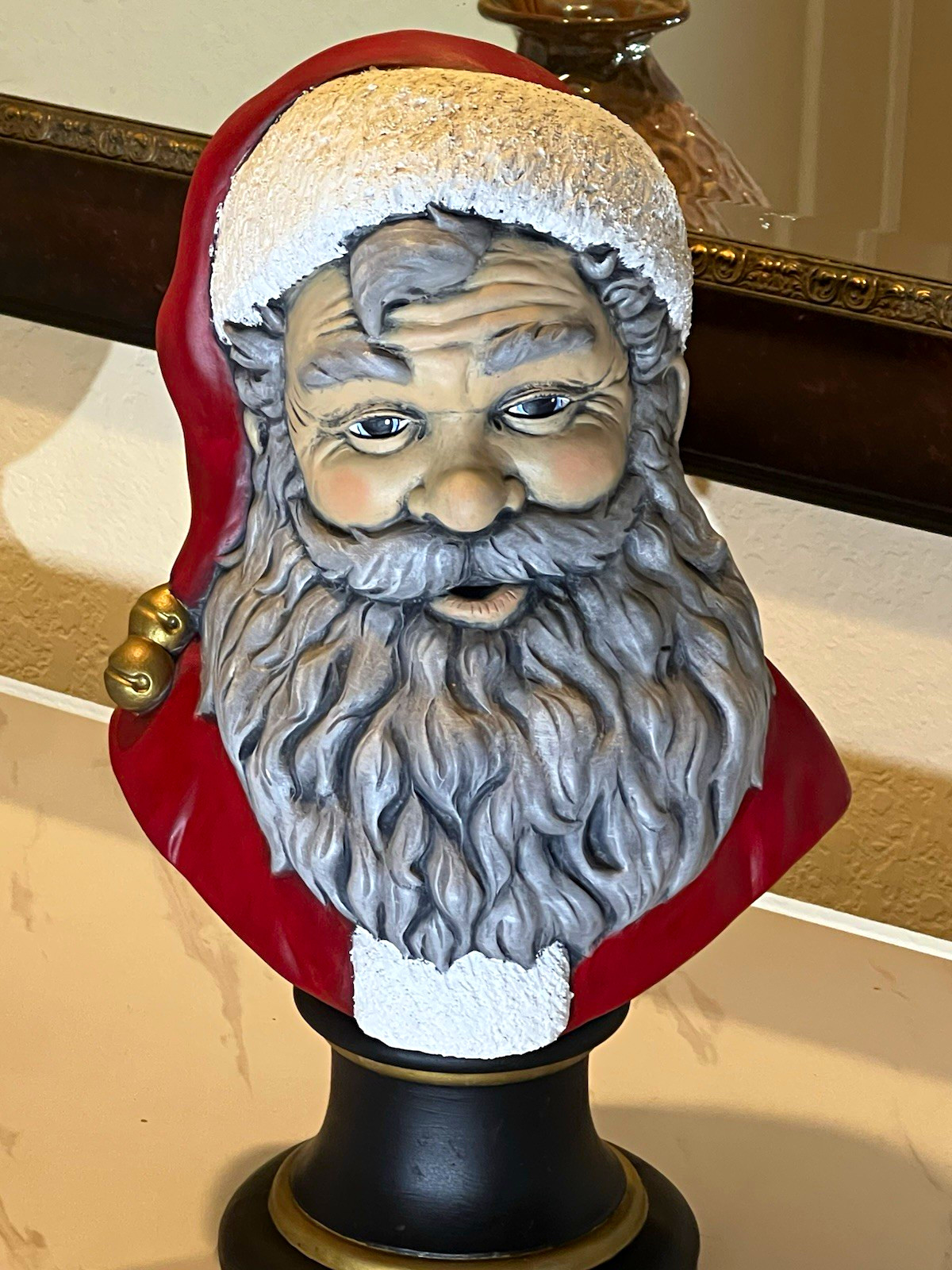 Beautiful Vintage 1996 Hand-Painted Ceramic Santa Claus Bust on Pedestal Beautiful Vintage 1996 Hand-Painted Ceramic Santa Claus Bust on Pedestal