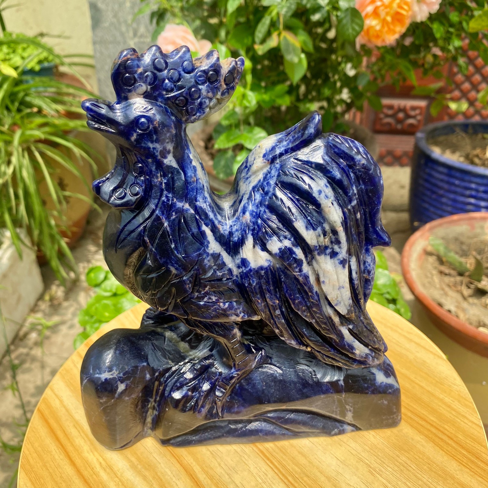 4.3LB Natural blue patterned stone carving rooster statue crystal Healing Stone 4.3LB Natural blue patterned stone carving rooster statue crystal Healing Stone
