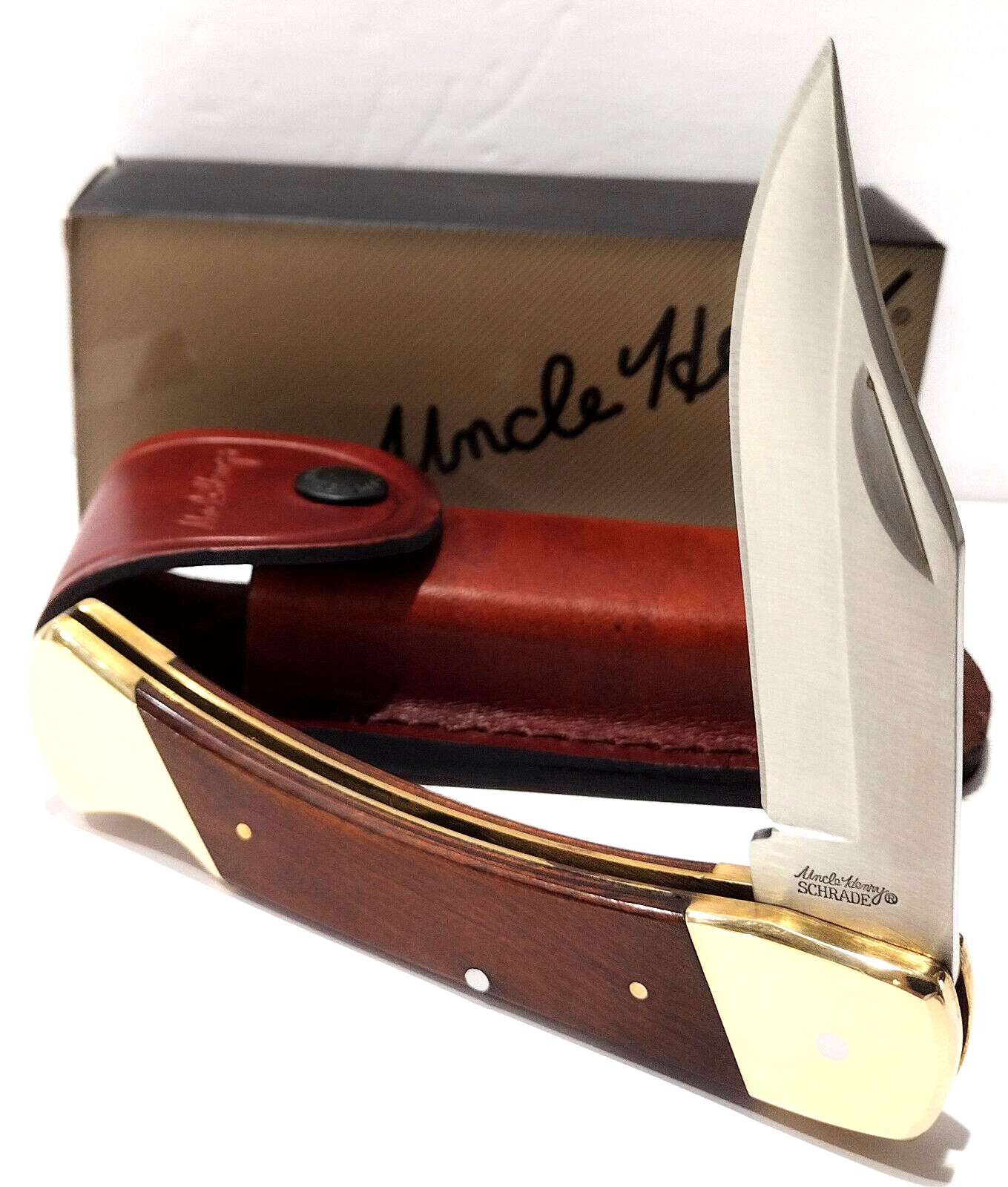 NEW Schrade Uncle Henry 5" LB7 Bear Paw Wood Lockback Folding Knife + Sheath EDC