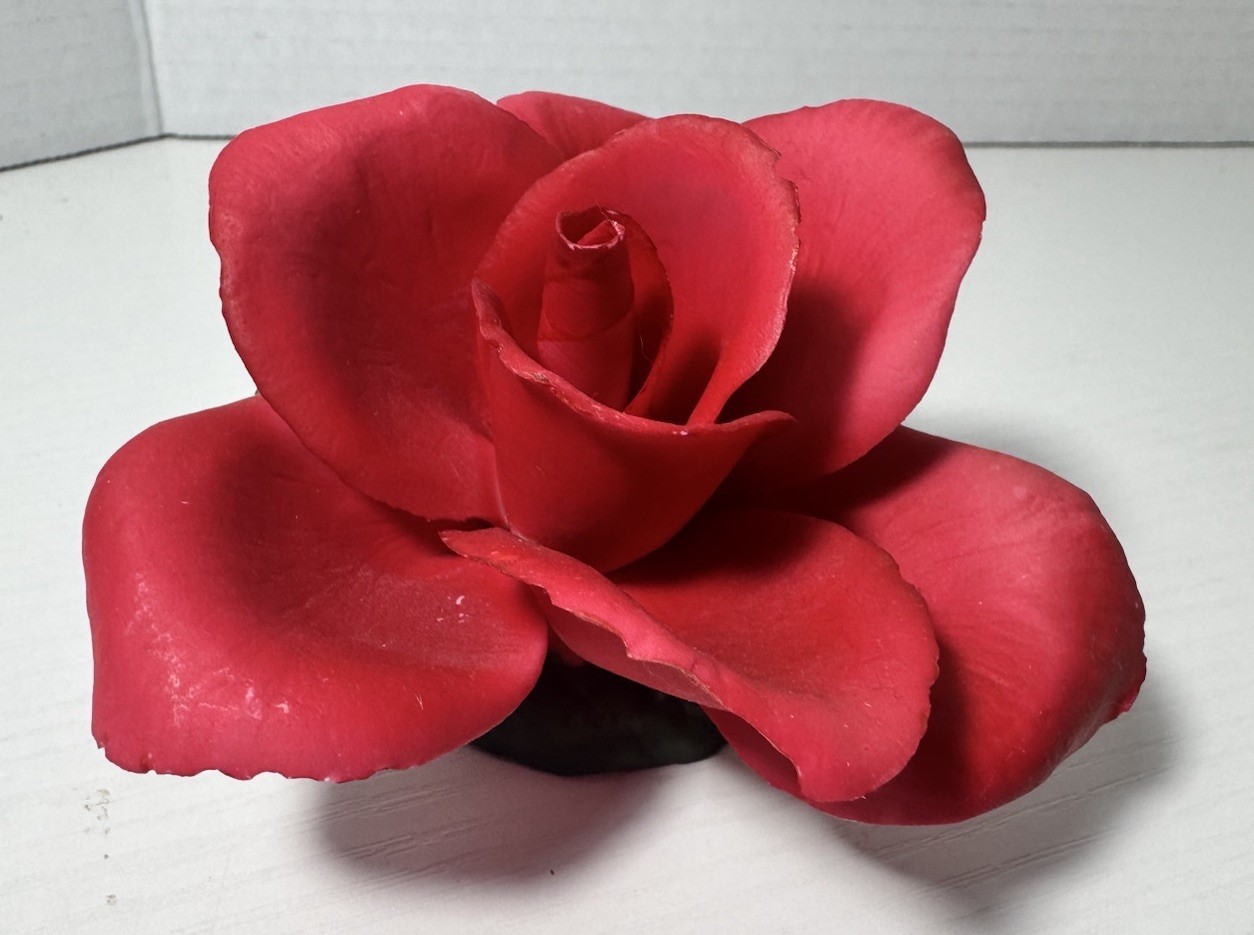 Vintage Napoleon Italy Red Rose Bud Capodimonte Porcelain Coquette Style 4.5”